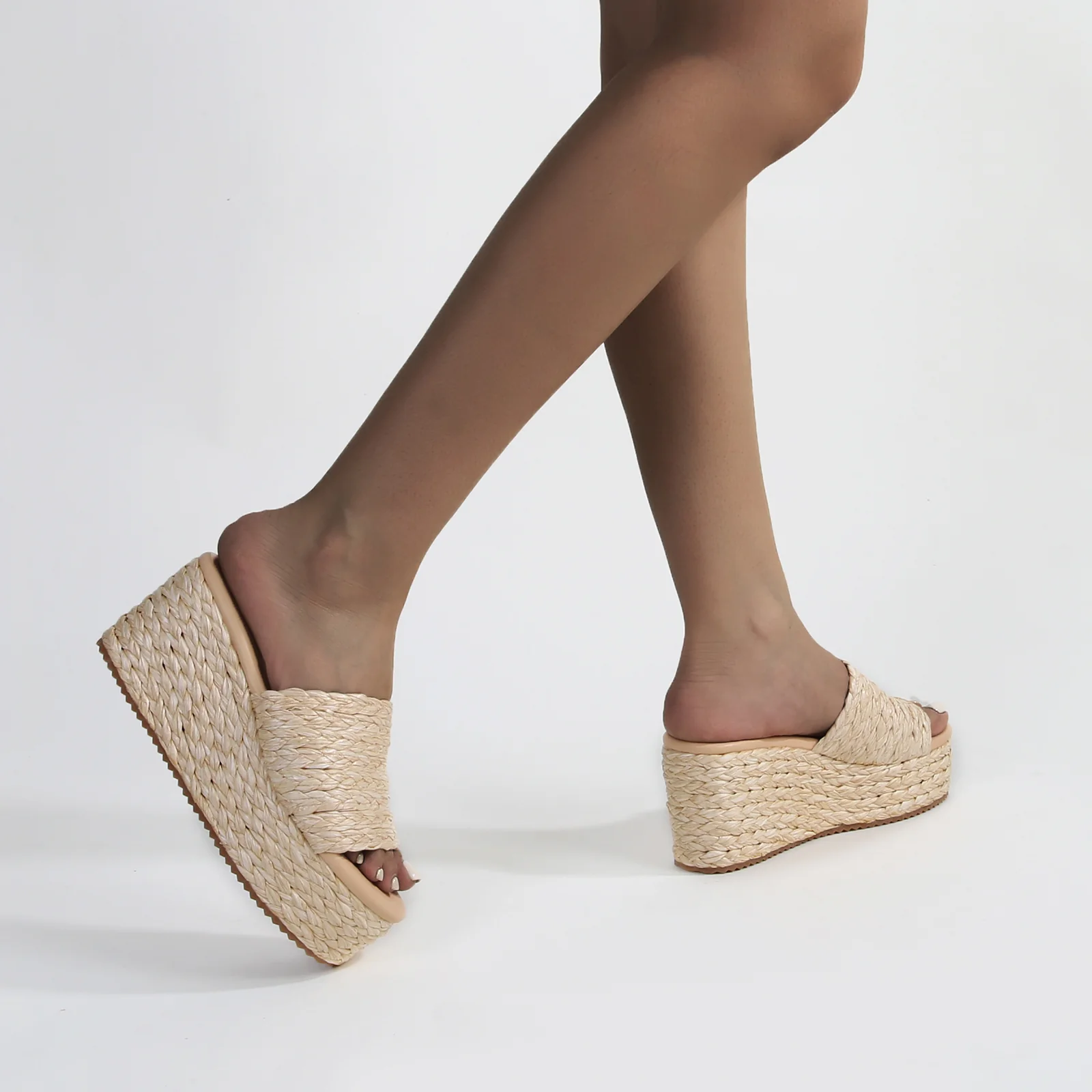 Amber Woven Raffia Platform Wedge Sandals - Image 12