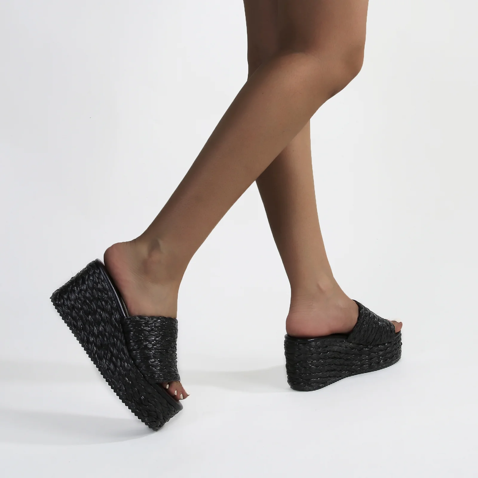 Amber Woven Raffia Platform Wedge Sandals - Image 5