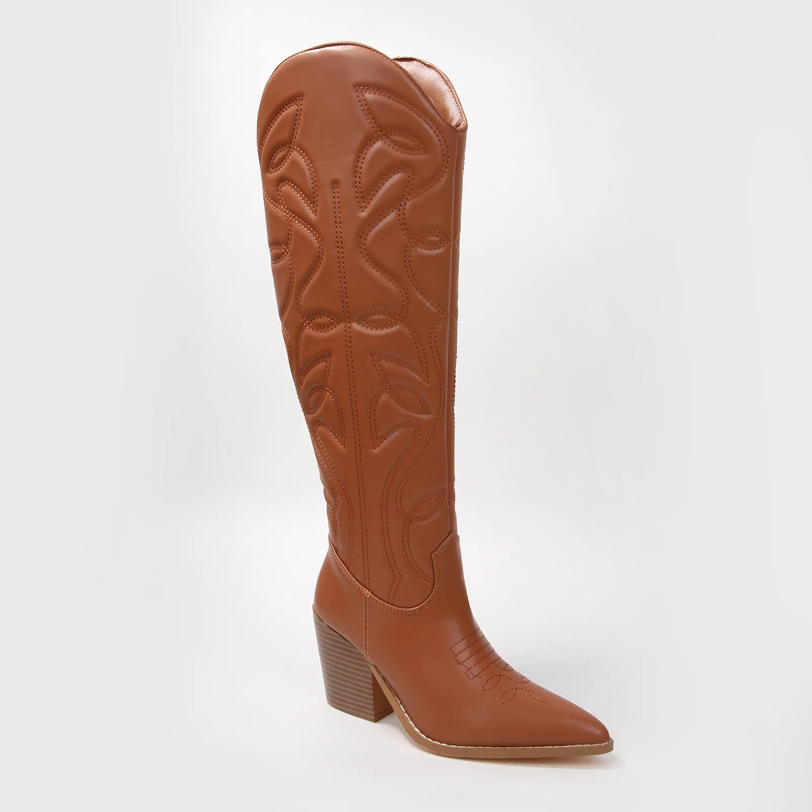 Anniston Embossed Stitching Western Knee-High Boots - Image 11