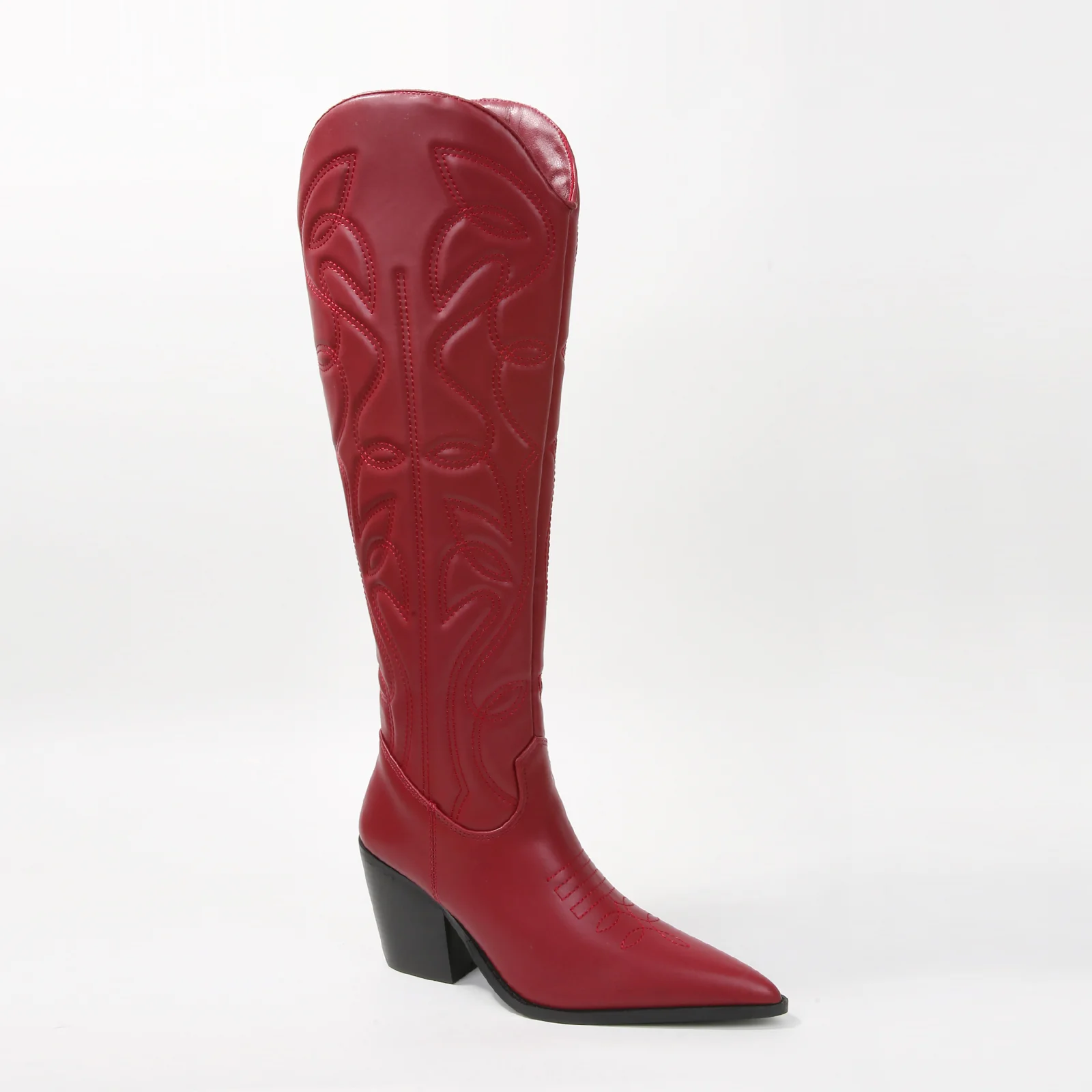 Anniston Embossed Stitching Western Knee-High Boots - Image 16