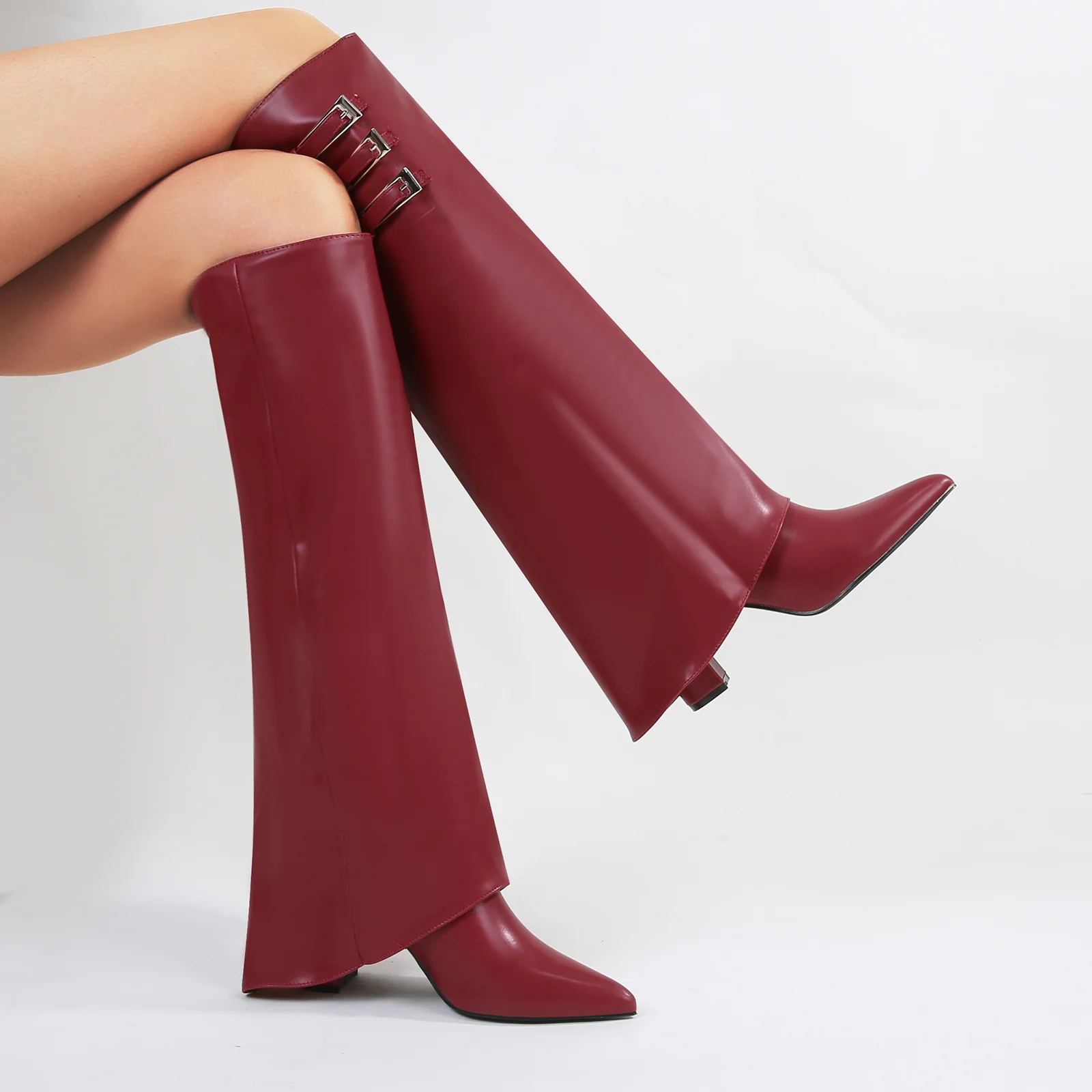 Antonia Triple-Buckle Vegan Leather Knee-High Boots - Image 13