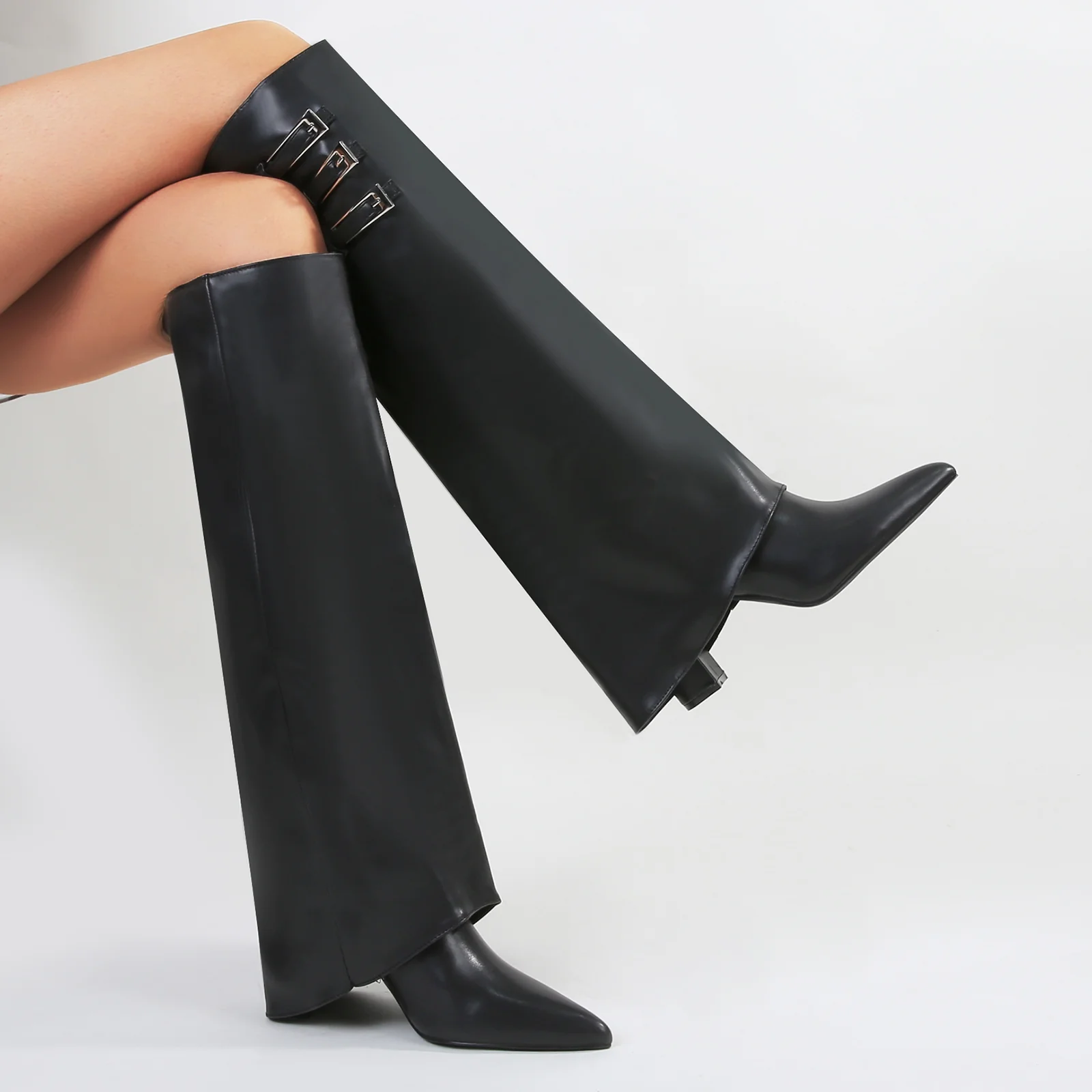 Antonia Triple-Buckle Vegan Leather Knee-High Boots - Image 3