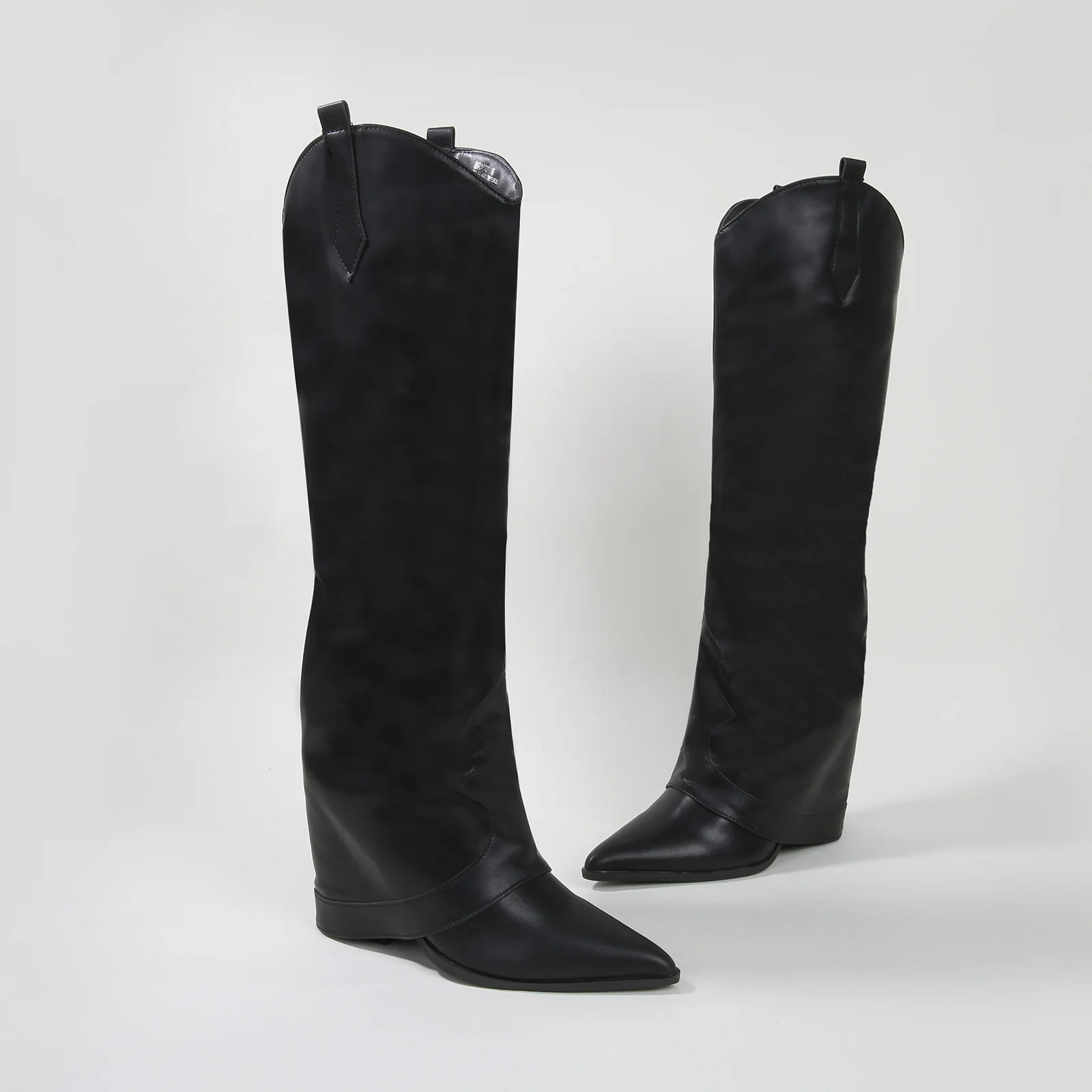 Brandy Faux Leather Foldover Knee High Boots - Image 6