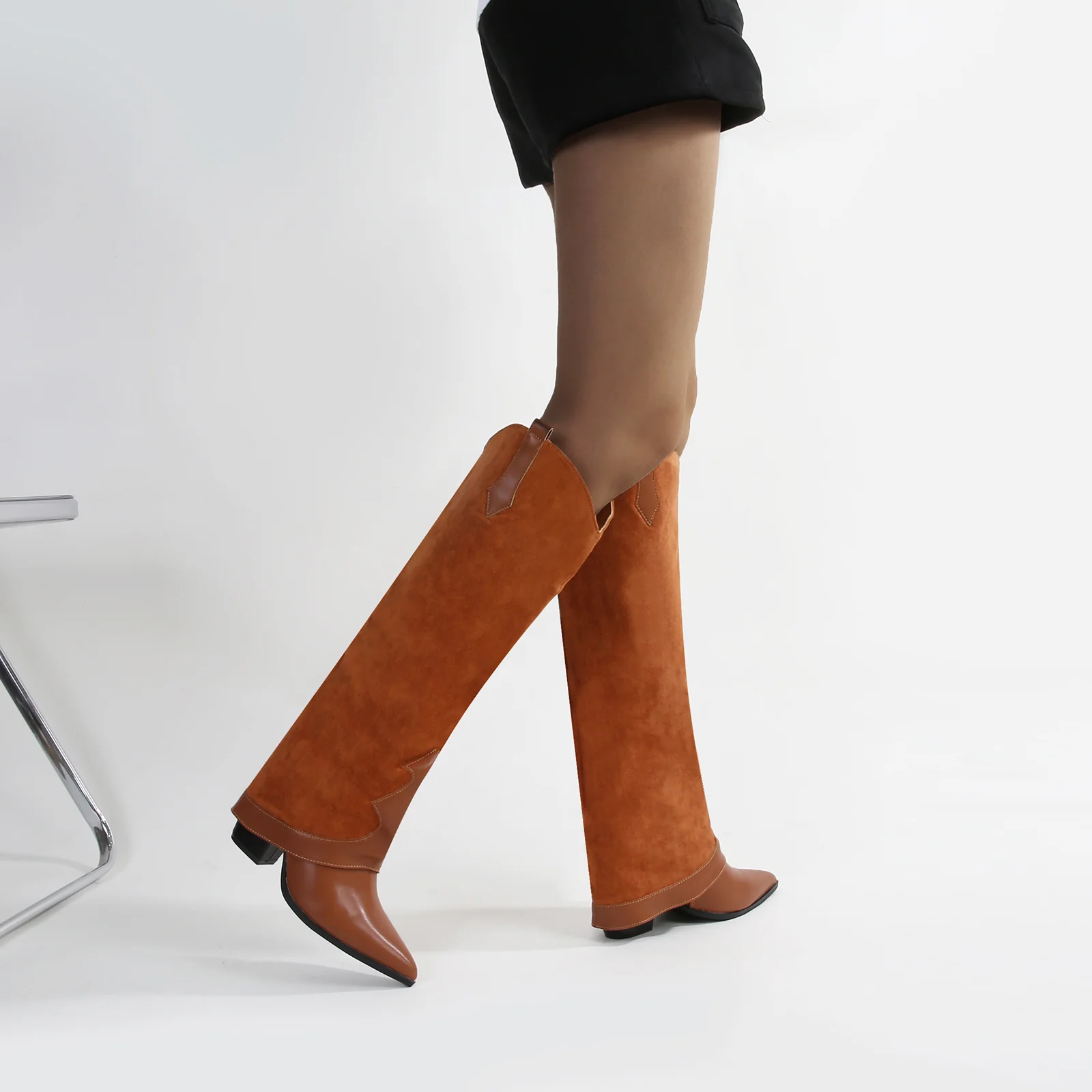 Brandy Suedette Foldover Knee High Boots - Image 12