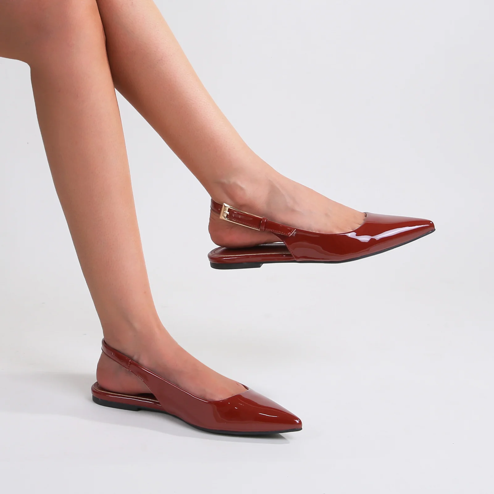 Caitriona Glossy Pointed Toe Slingback Flats - Image 12