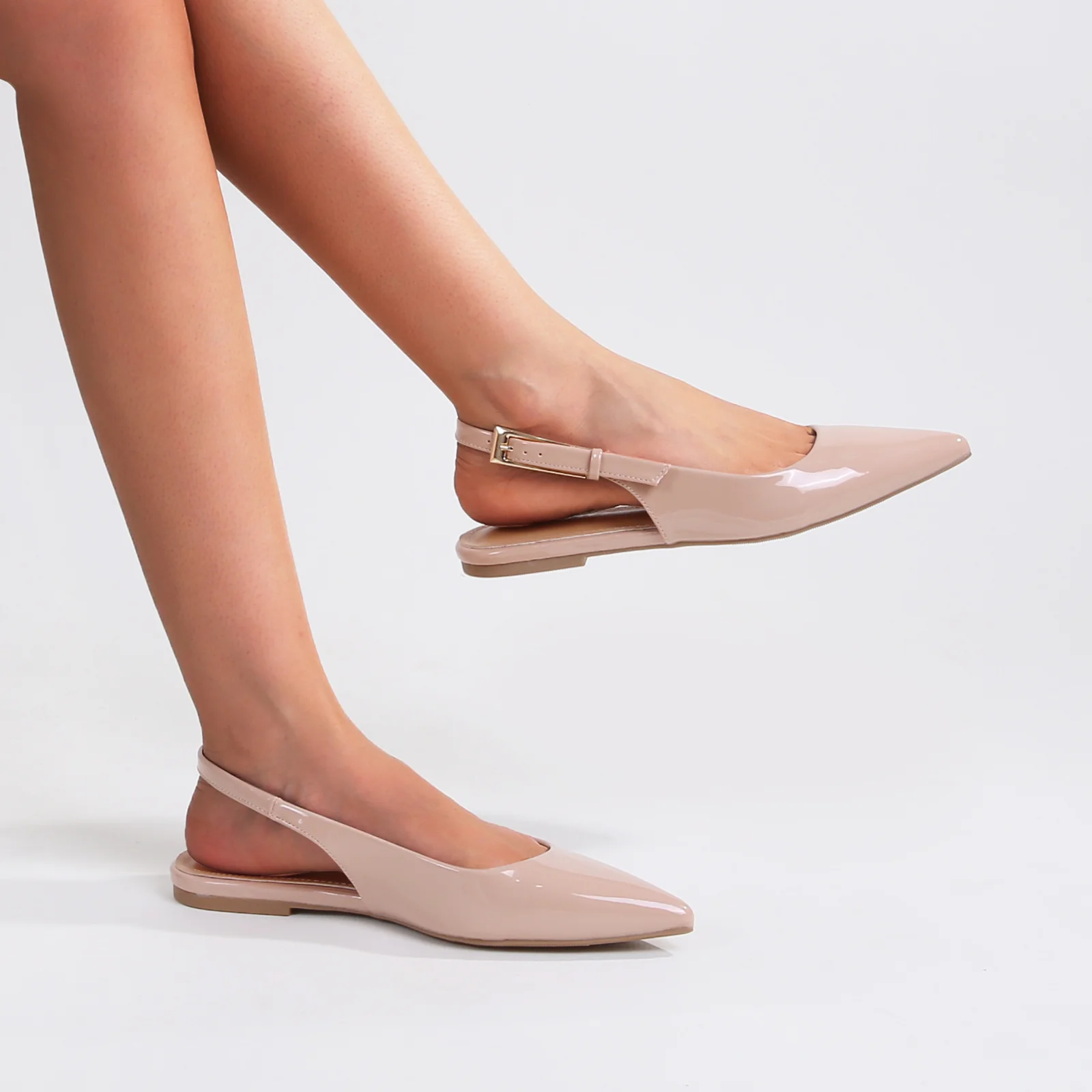 Caitriona Glossy Pointed Toe Slingback Flats - Image 6