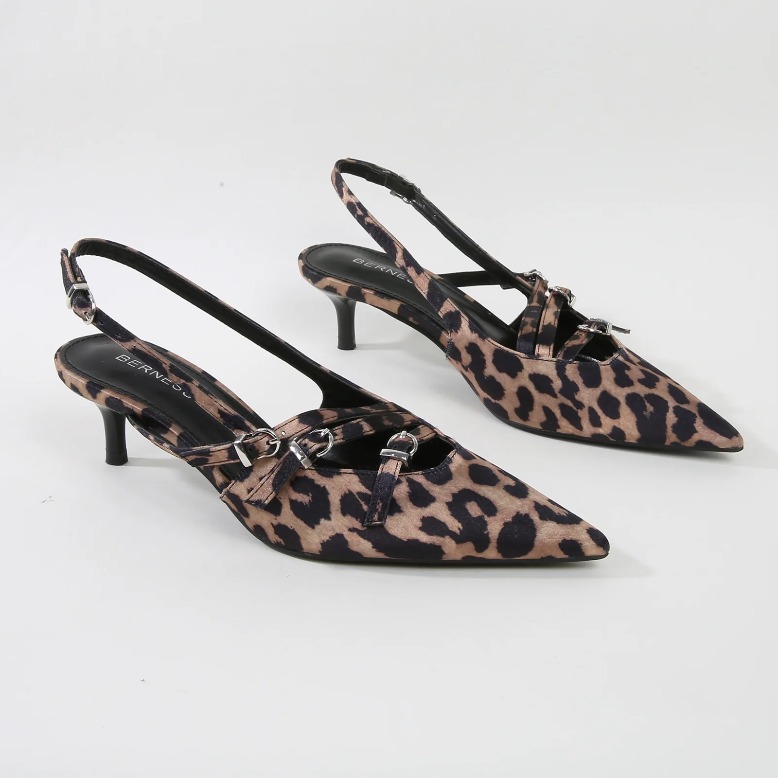 Calista Leopard Print Buckle Straps Slingback Kitten Heels - Image 3