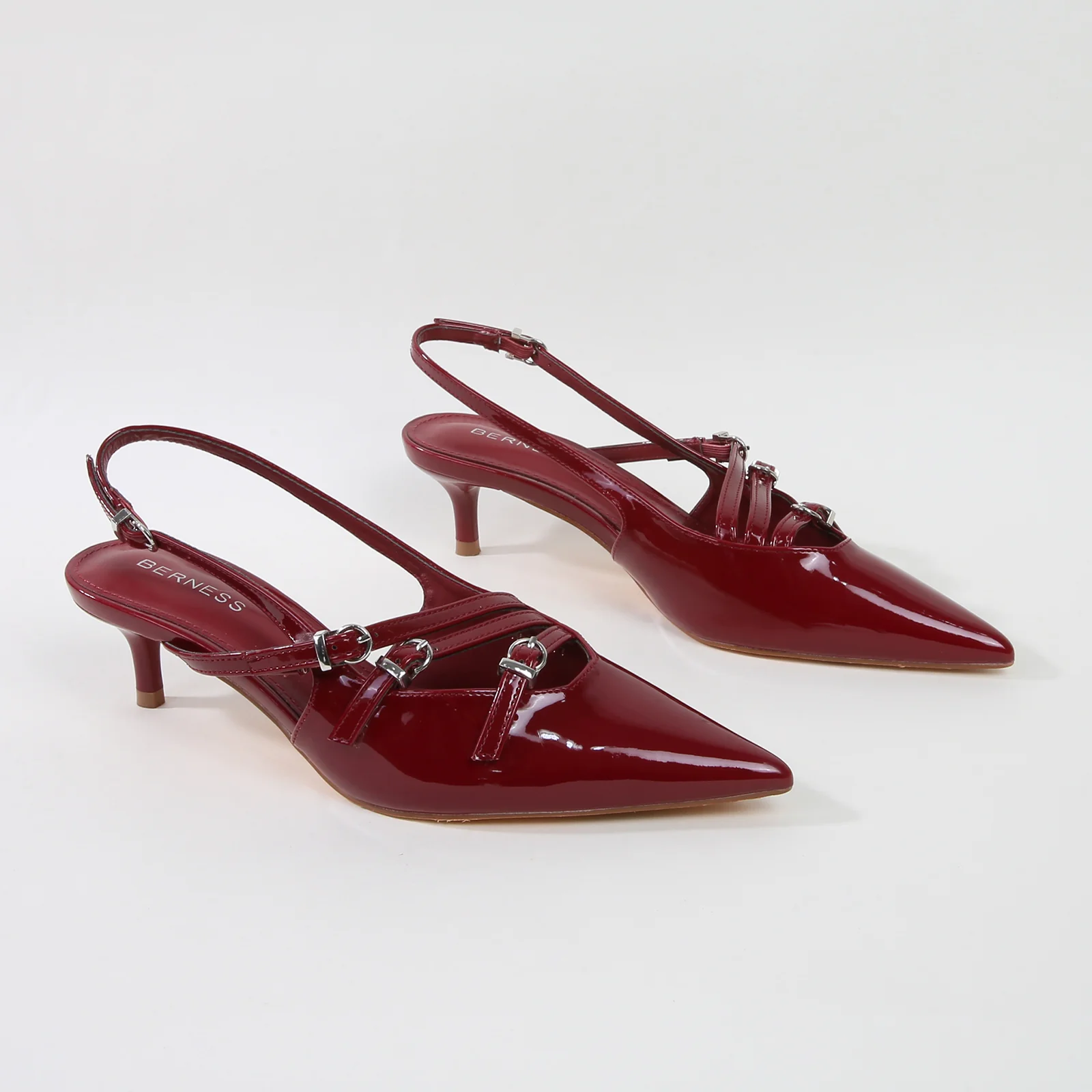 Calista Patent Leather Buckle Straps Slingback Kitten Heels - Image 10