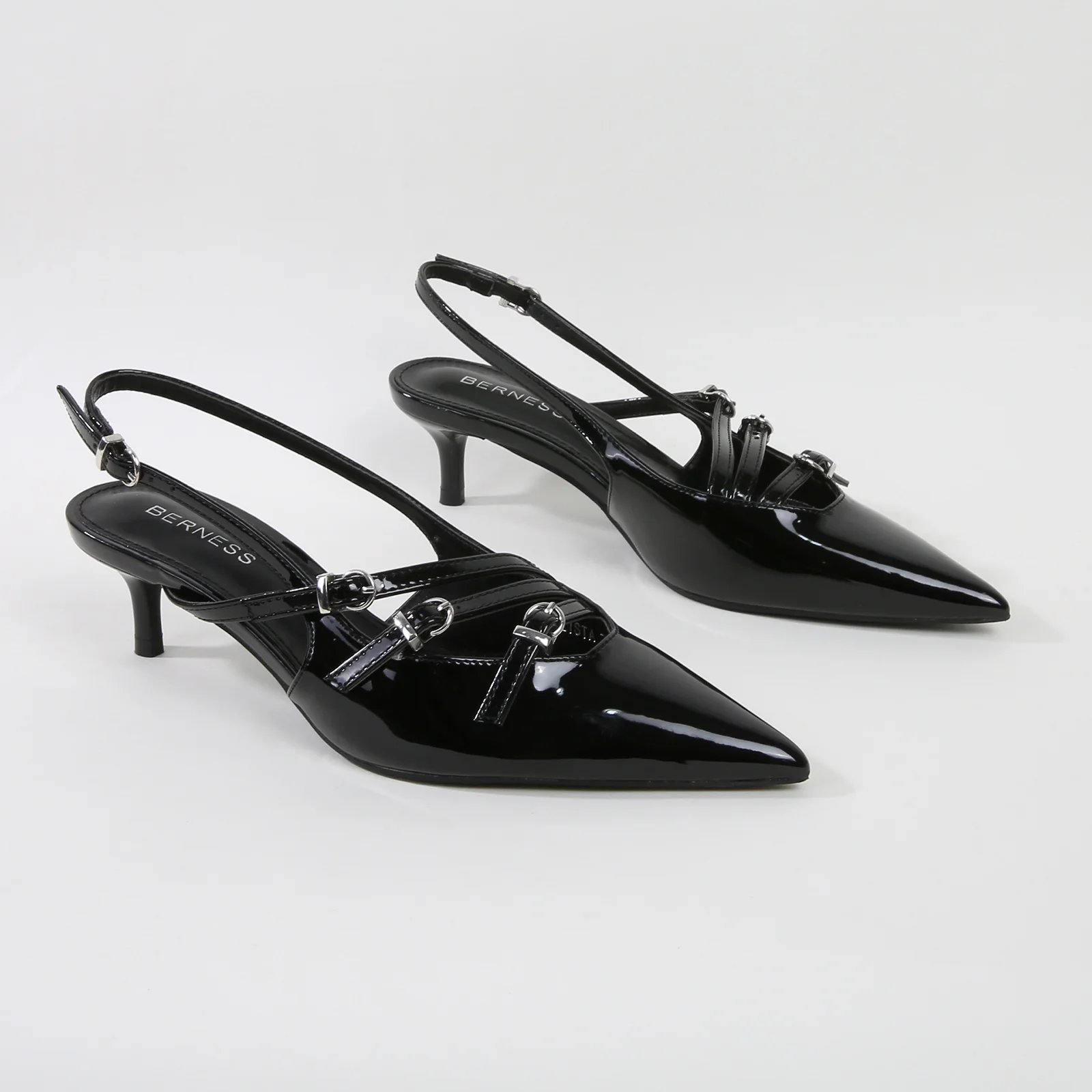 Calista Patent Leather Buckle Straps Slingback Kitten Heels - Image 3