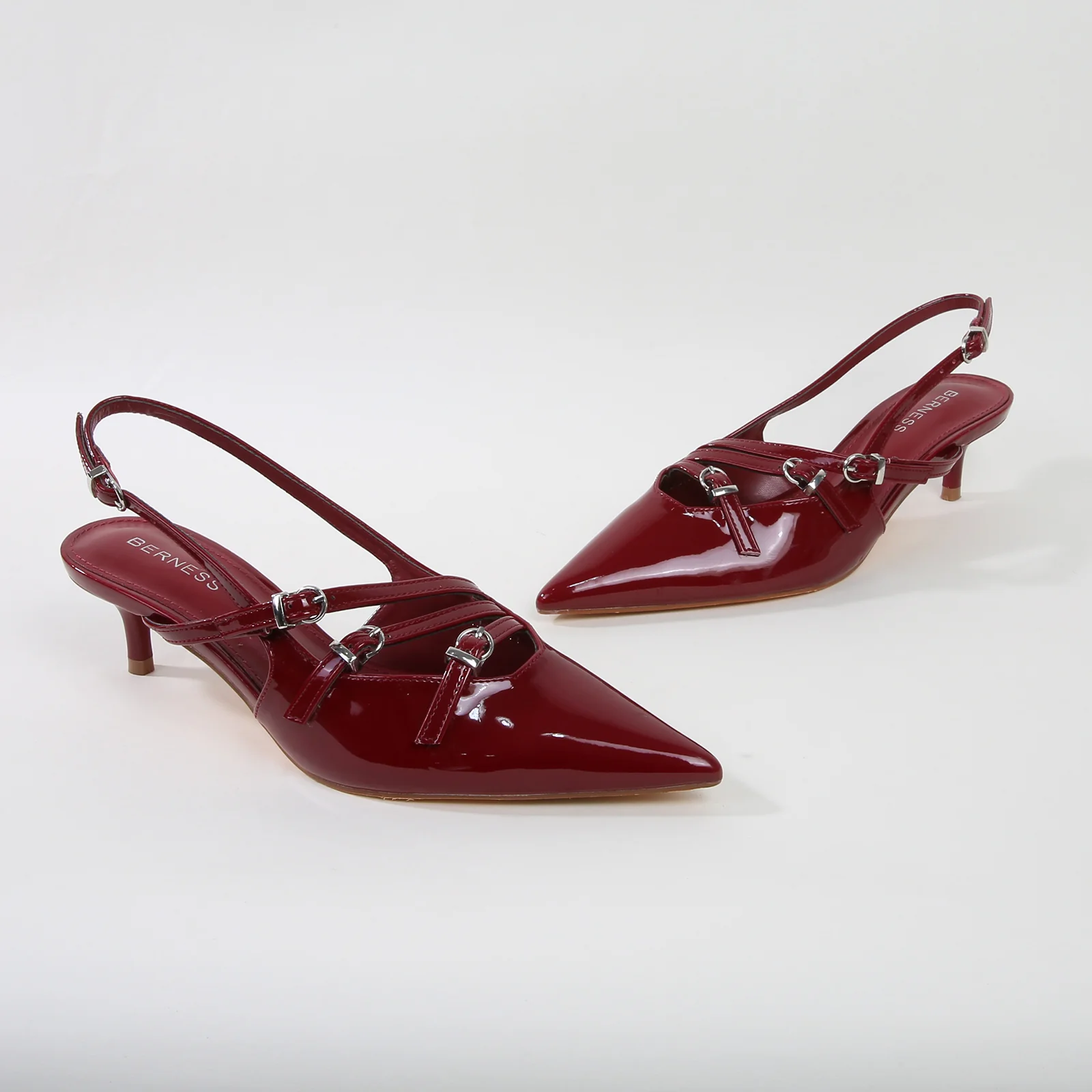 Calista Patent Leather Buckle Straps Slingback Kitten Heels - Image 8
