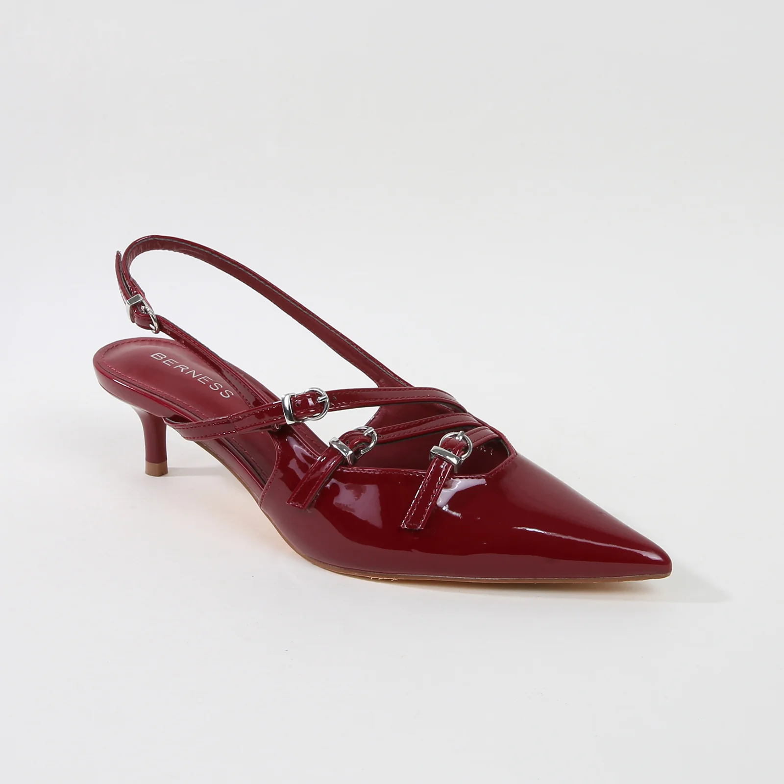 Calista Patent Leather Buckle Straps Slingback Kitten Heels - Image 9