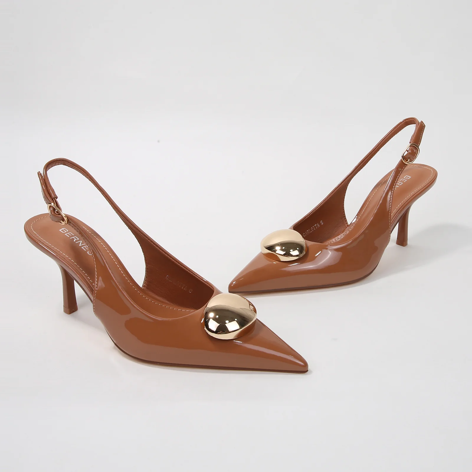 Carlotta Patent Slingback Heels with Gold Dome Accent - Image 12
