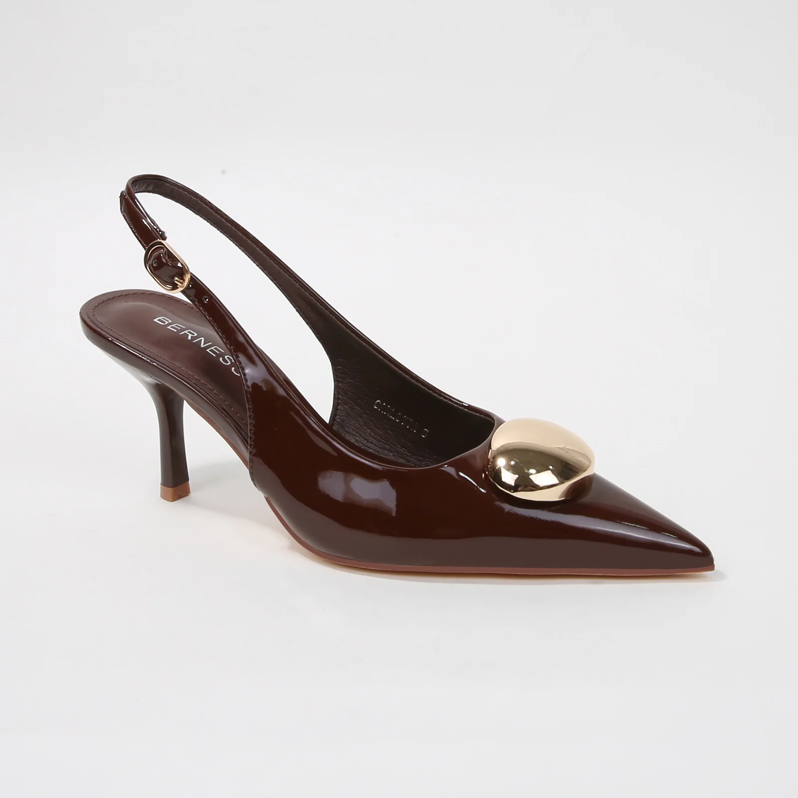 Carlotta Patent Slingback Heels with Gold Dome Accent - Image 6
