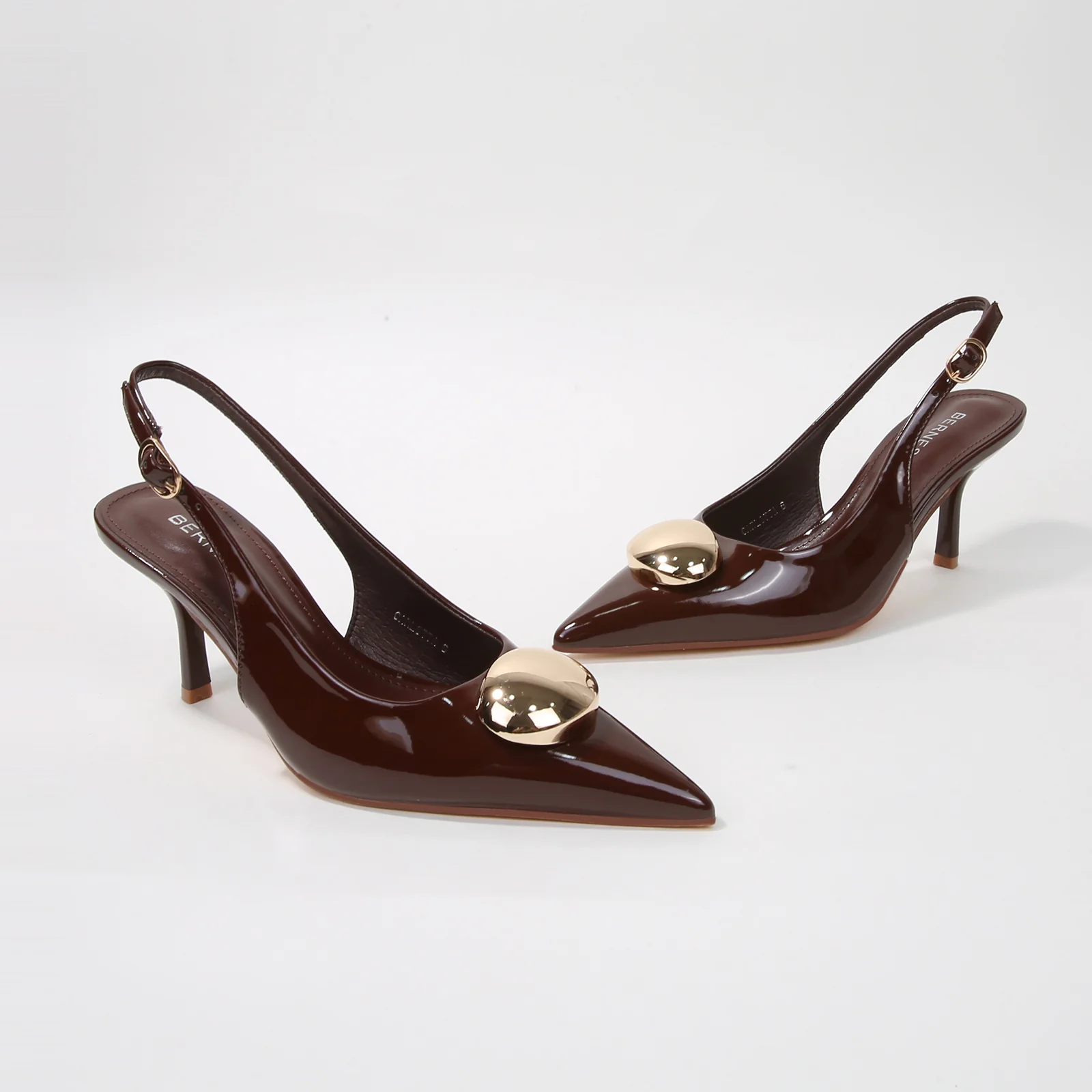 Carlotta Patent Slingback Heels with Gold Dome Accent - Image 7