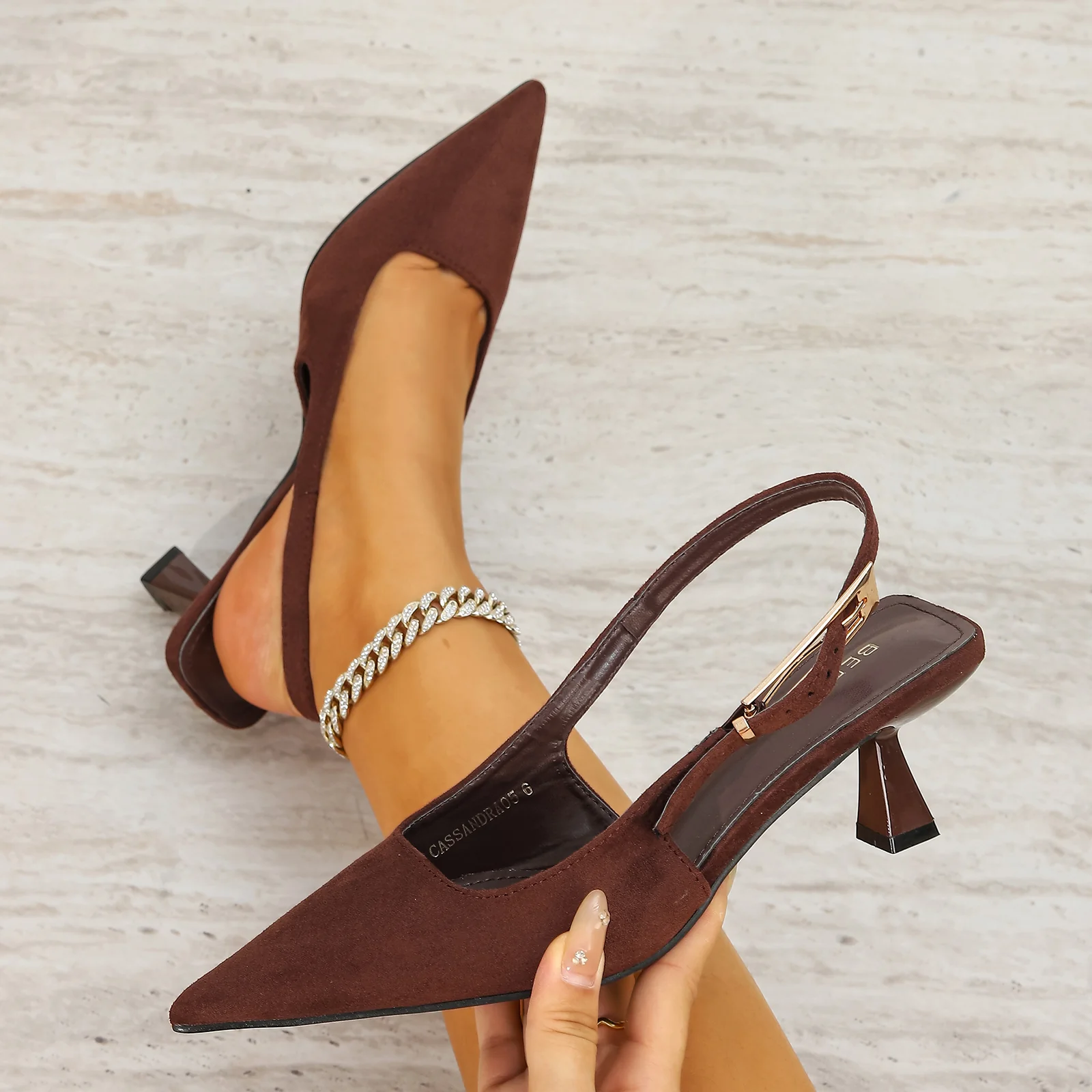 Cassandra Slingback Heels with Suede Finish - Image 14