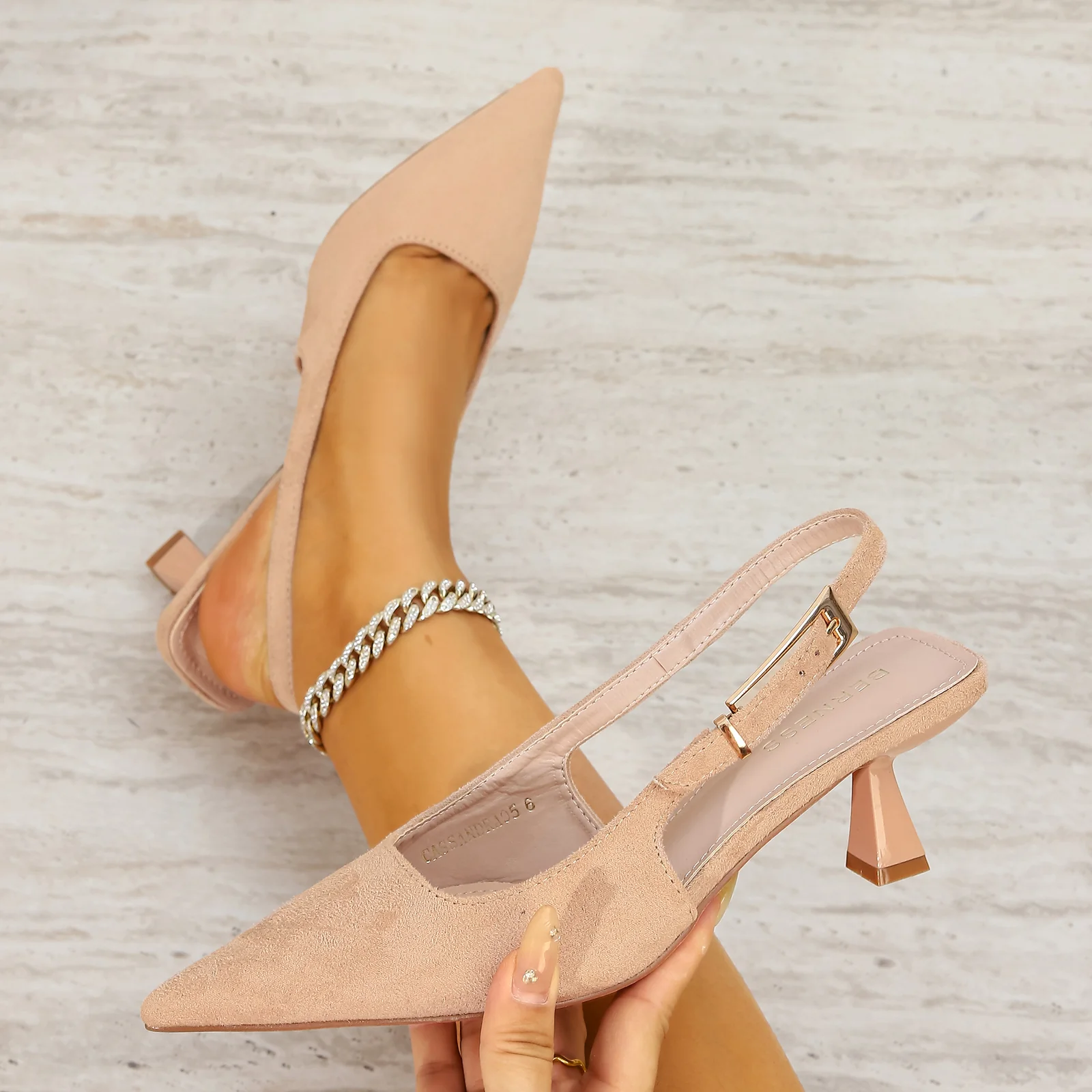 Cassandra Slingback Heels with Suede Finish - Image 6