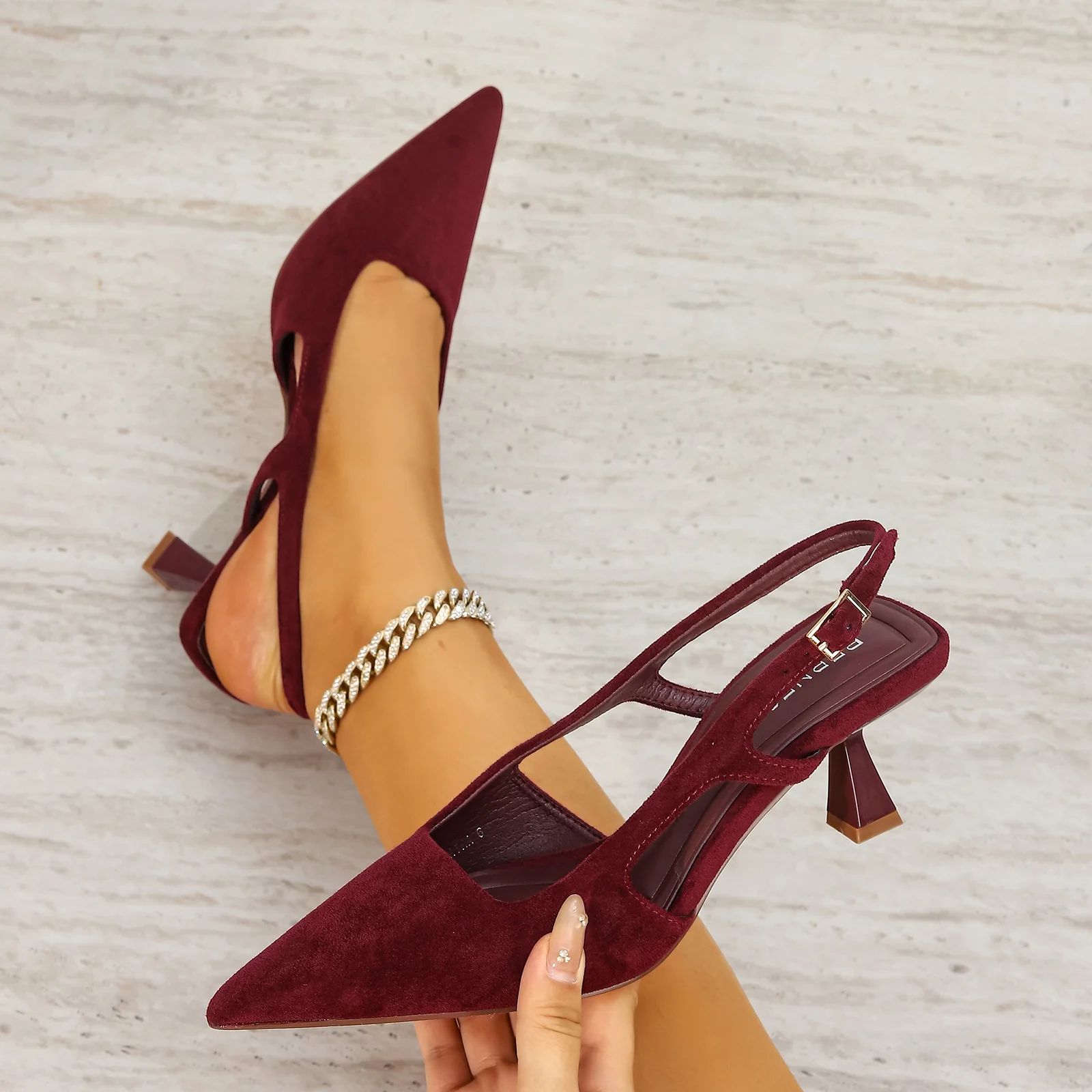 Cleopatra Suede Cutout Slingback Kitten Heels - Image 14