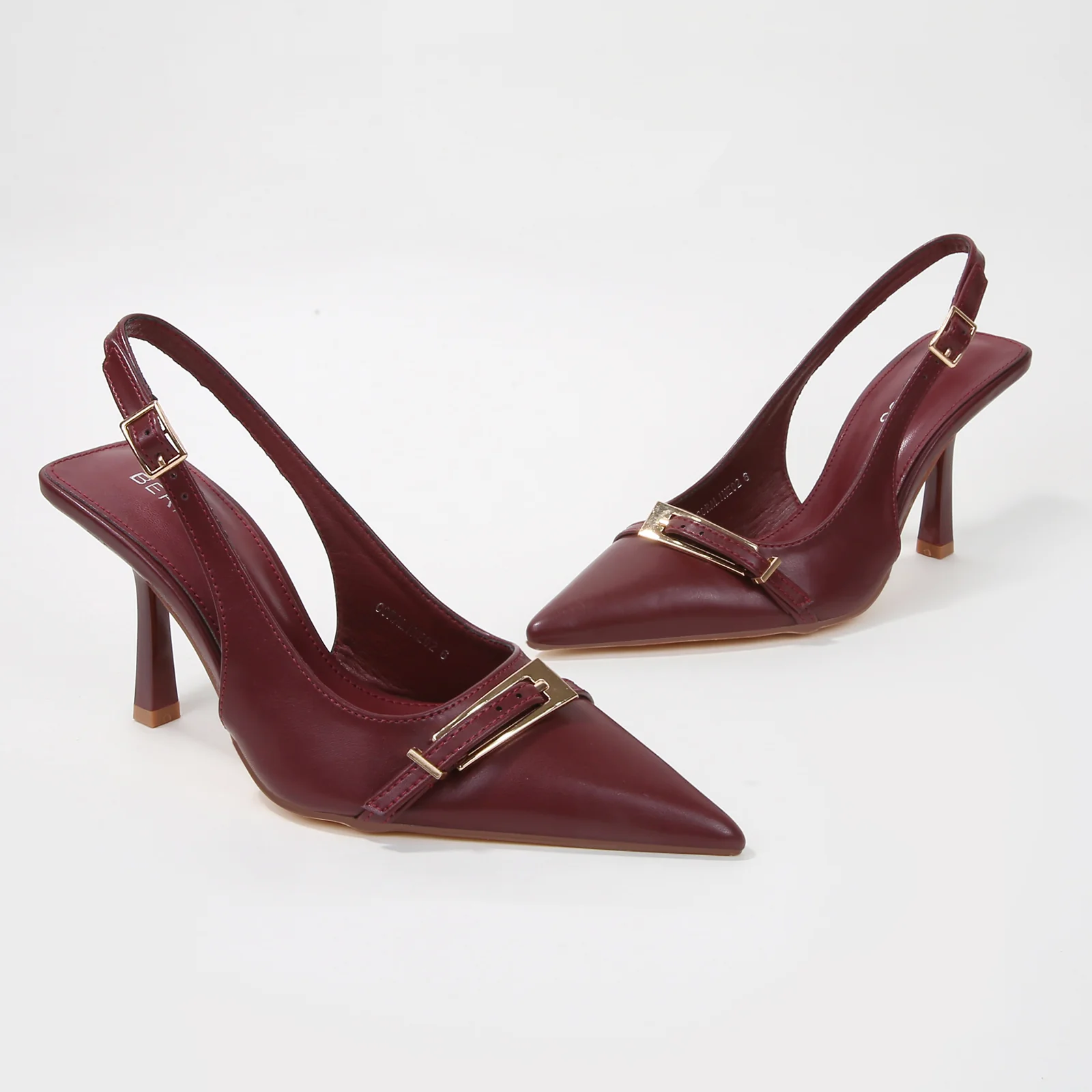 Coraline Vegan Leather Slingback Heels with Gold Buckle - Image 12