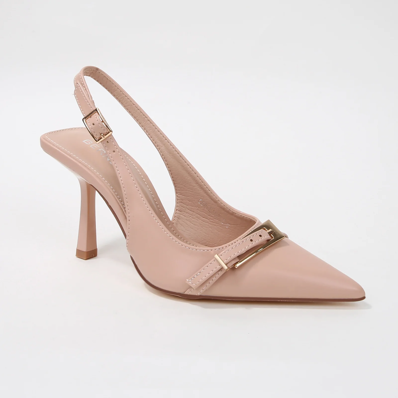 Coraline Vegan Leather Slingback Heels with Gold Buckle - Image 16