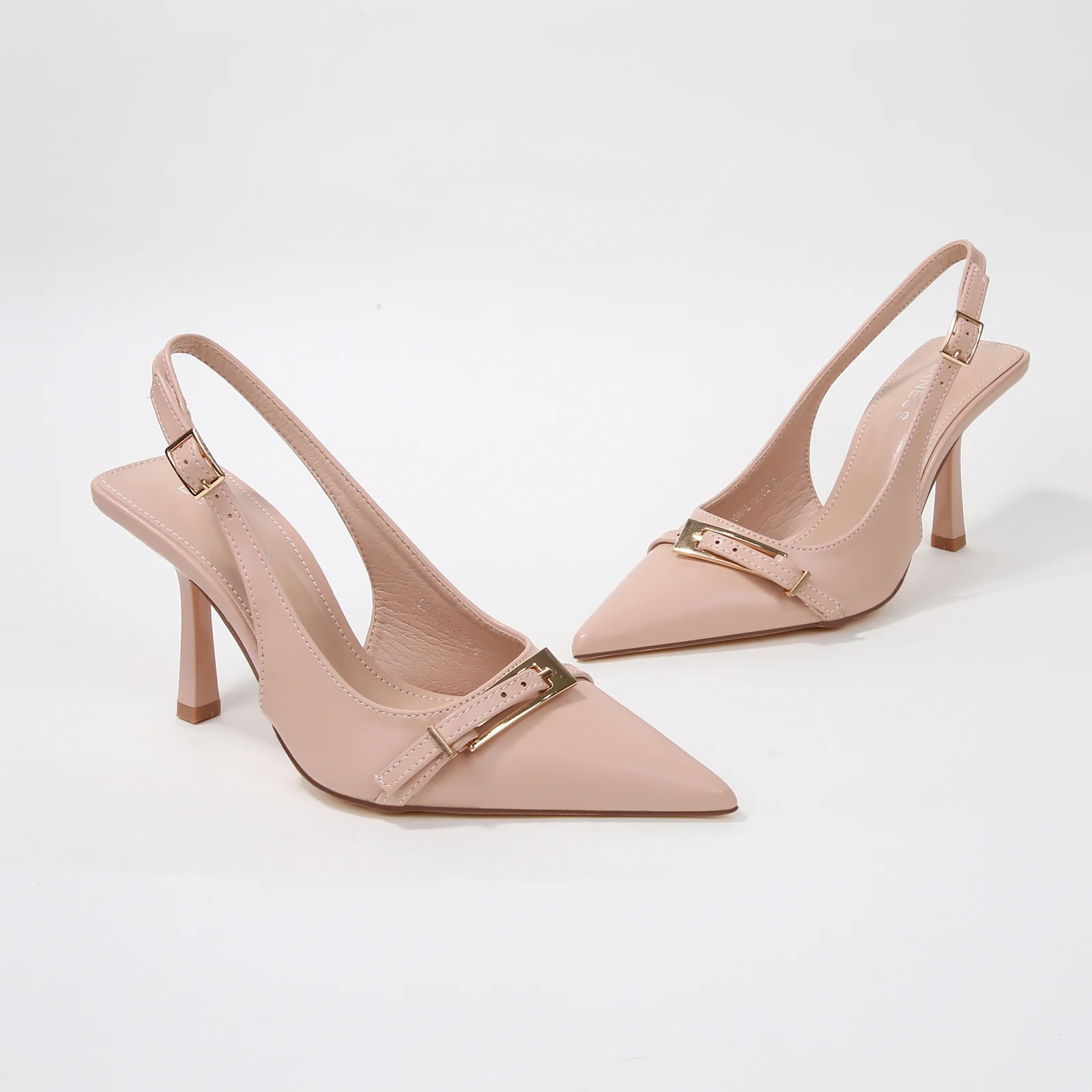 Coraline Vegan Leather Slingback Heels with Gold Buckle - Image 17