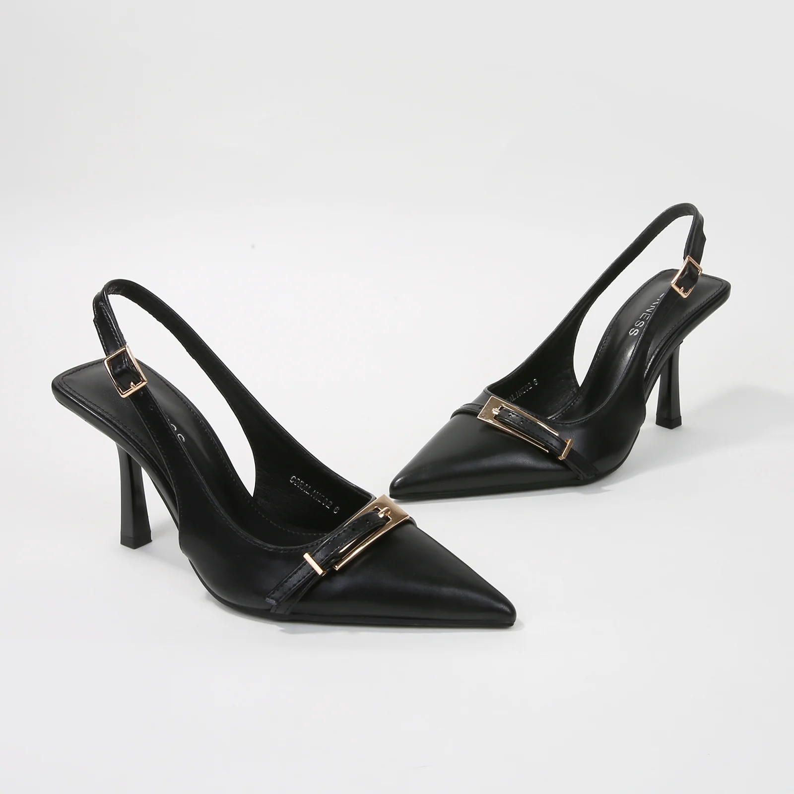 Coraline Vegan Leather Slingback Heels with Gold Buckle - Image 7