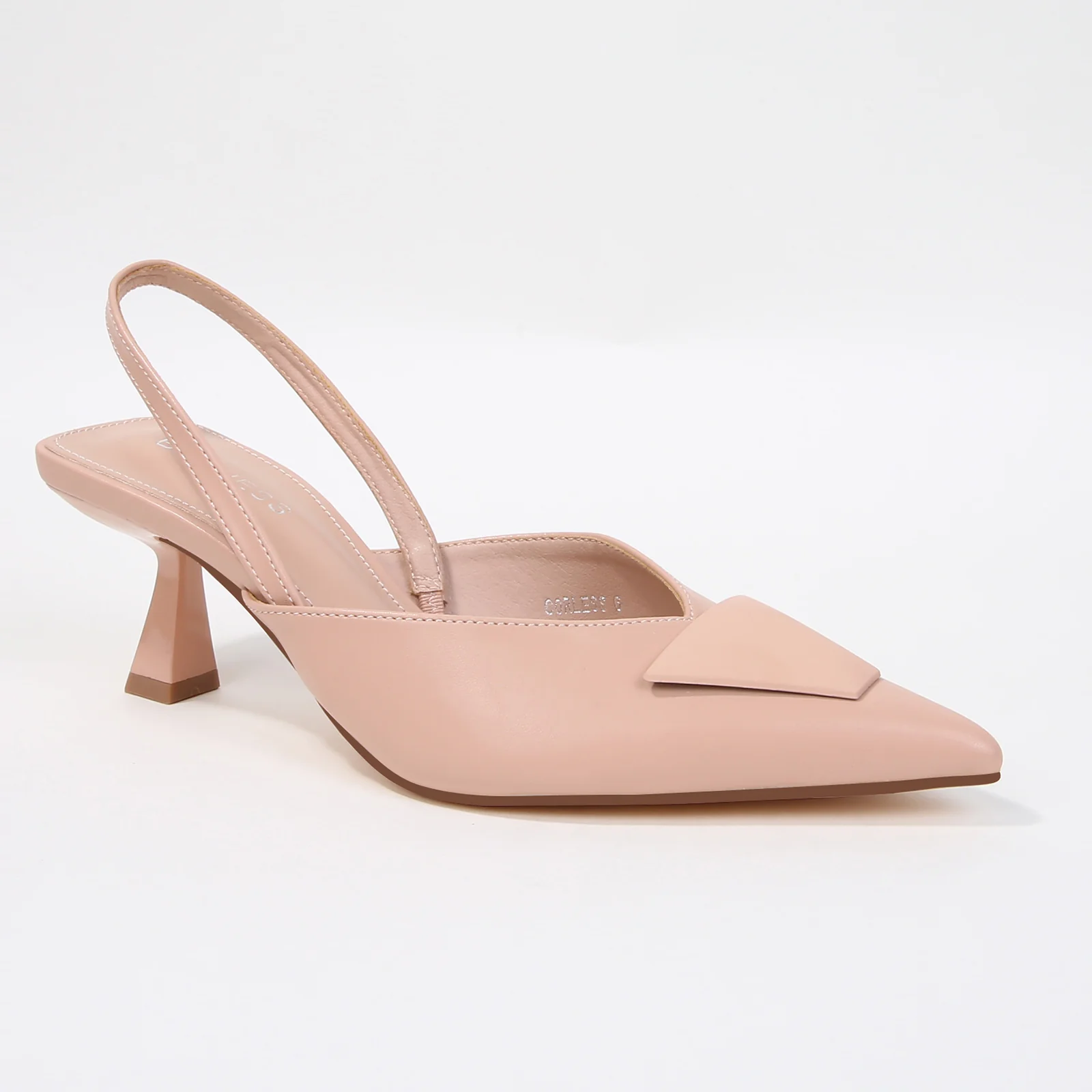 Corless Pointed Slingback Pump Heels with Trapezoid Accent - Image 5