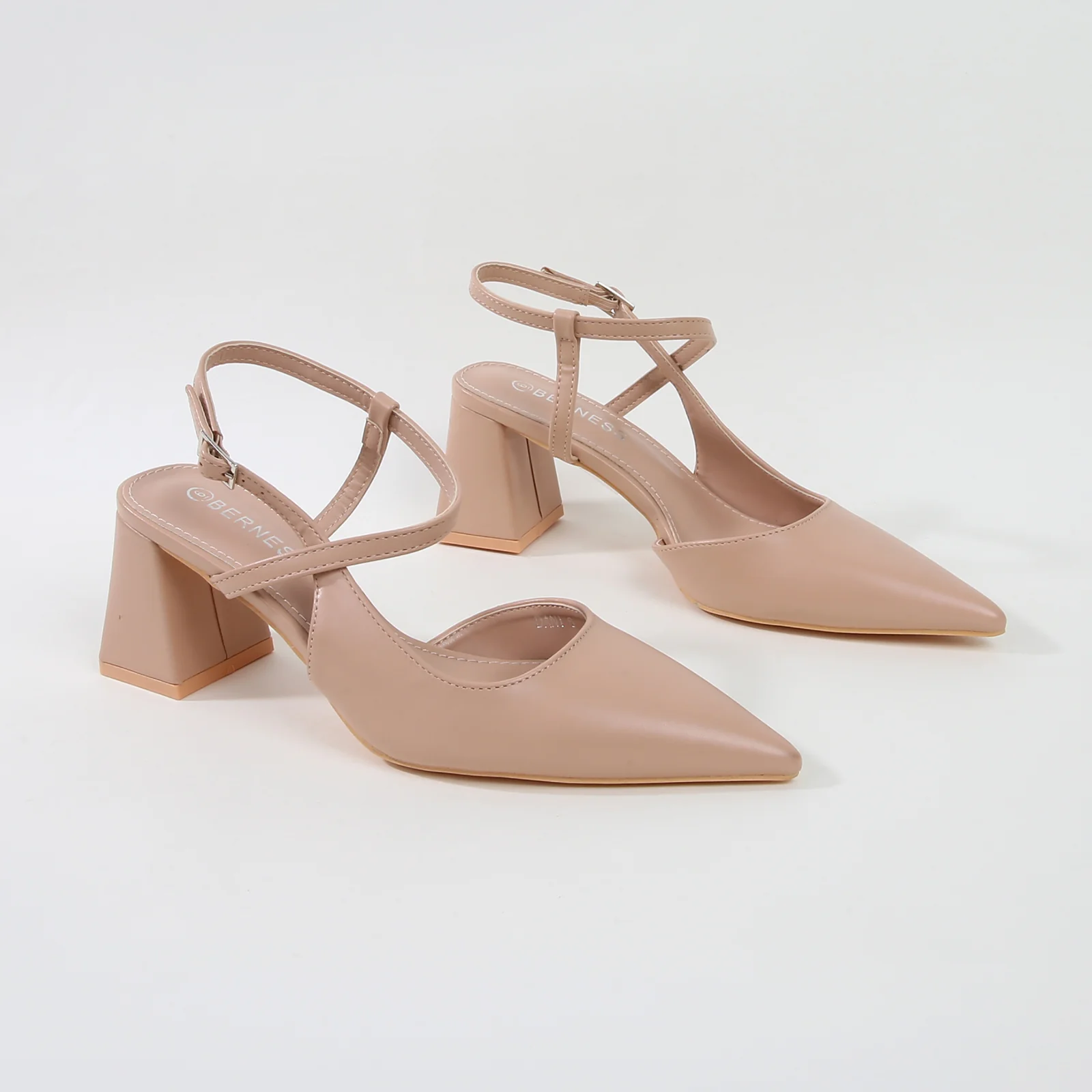 Dani Pointed Toe Ankle Strap Block Pump Heels - Image 6