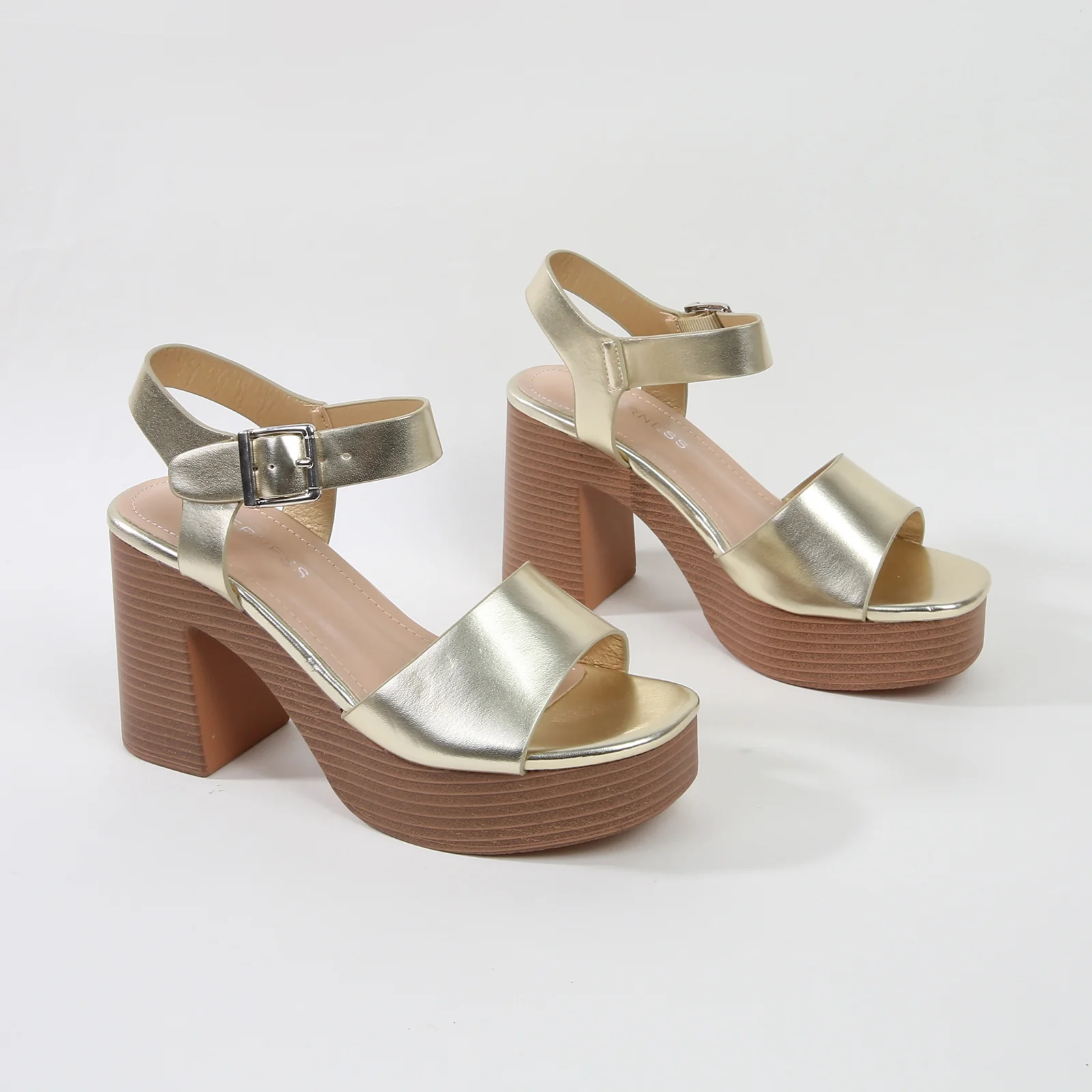 Eulala Metallic Gold Platform Block Heel Sandals - Image 4