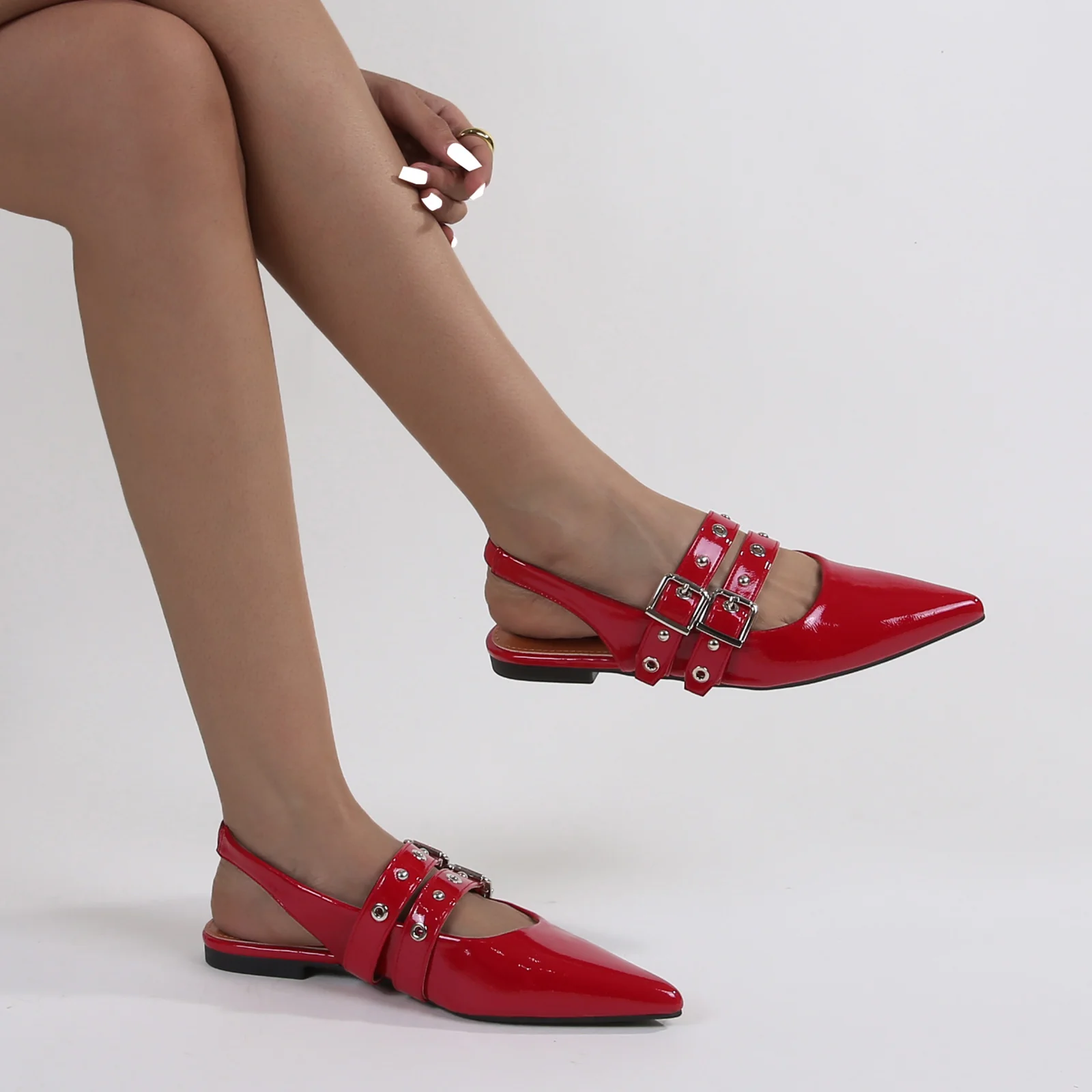 Fabiola Patent Buckle Slingback Flats - Image 9