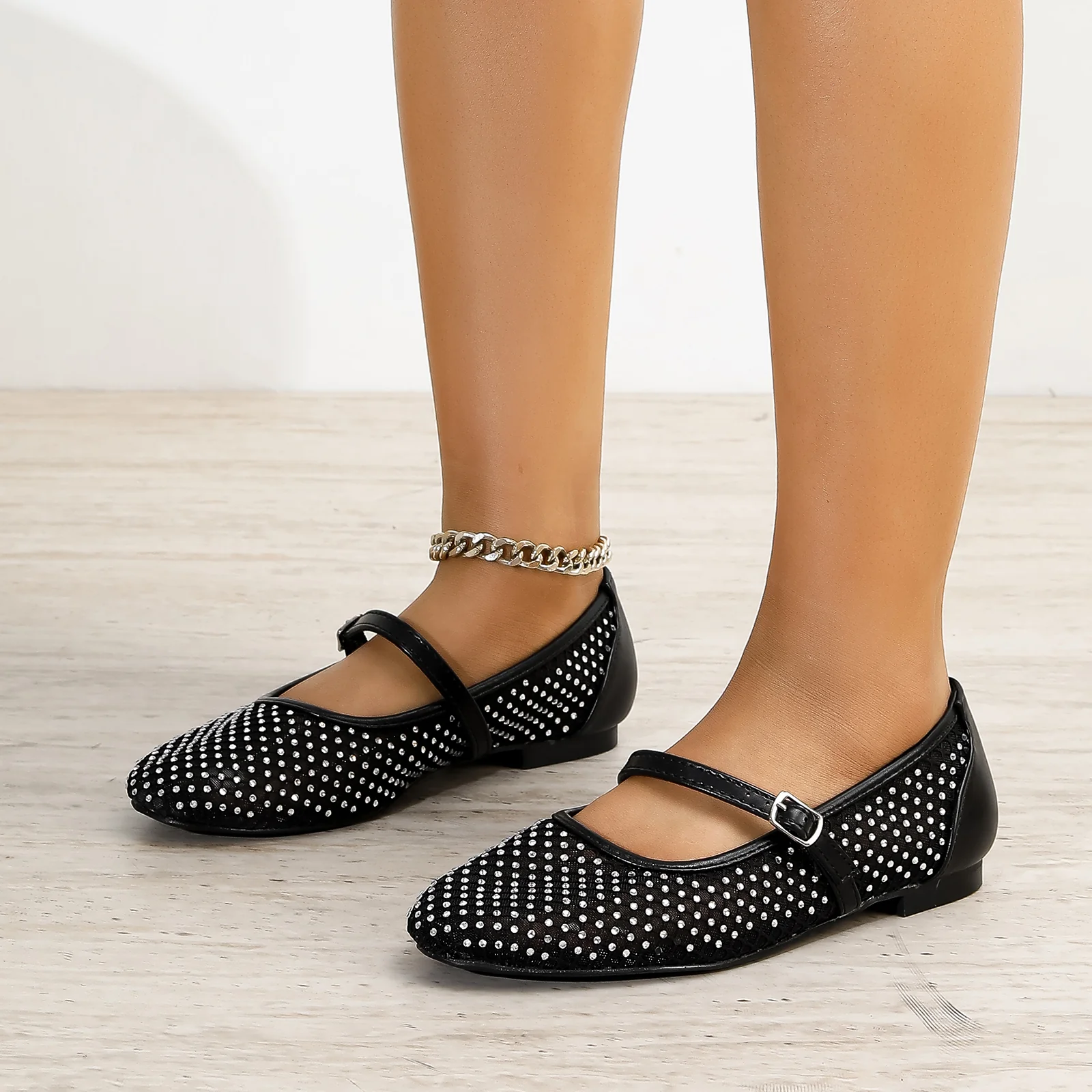 Freda Rhinestone Mesh Mary Jane Flats - Image 4