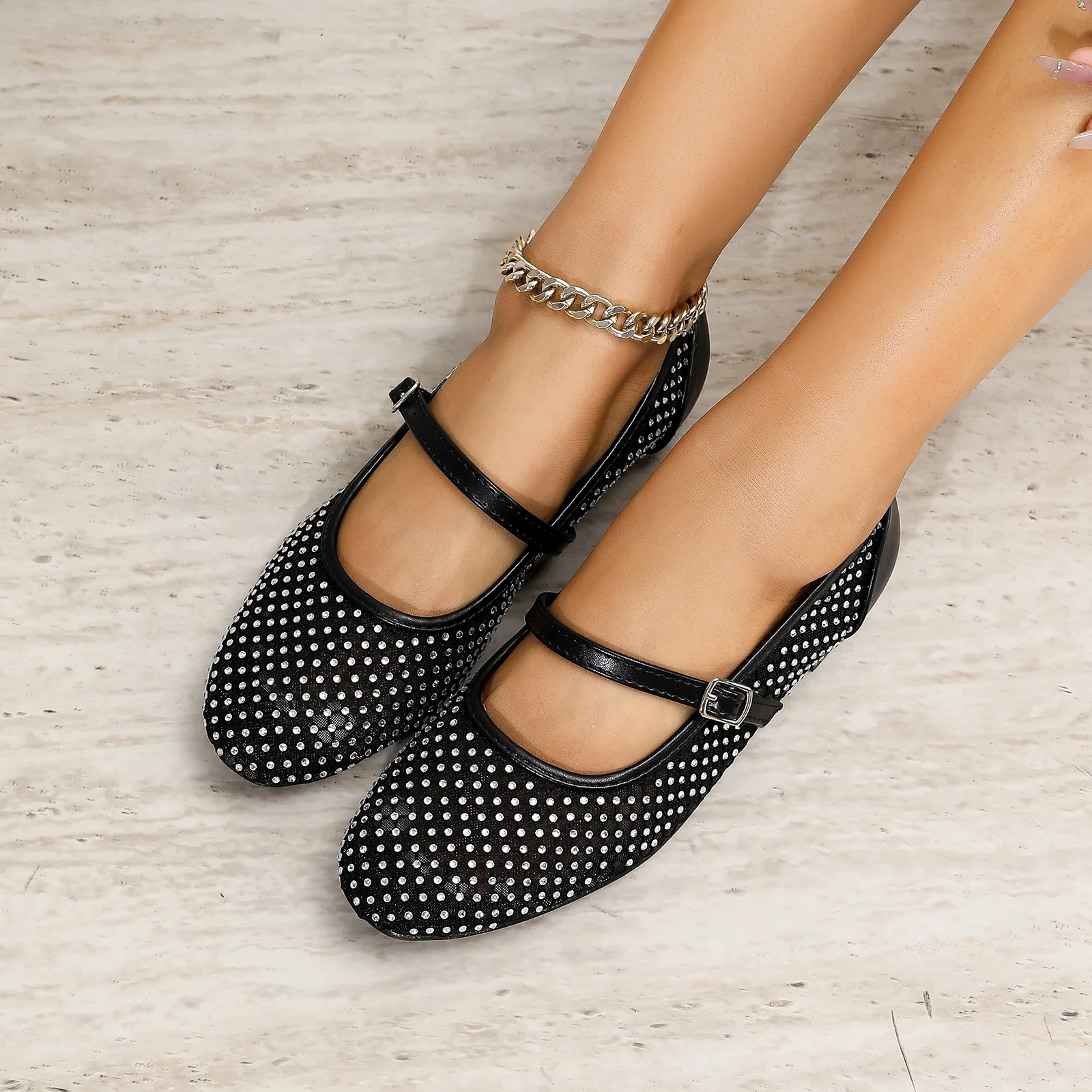 Freda Rhinestone Mesh Mary Jane Flats - Image 5