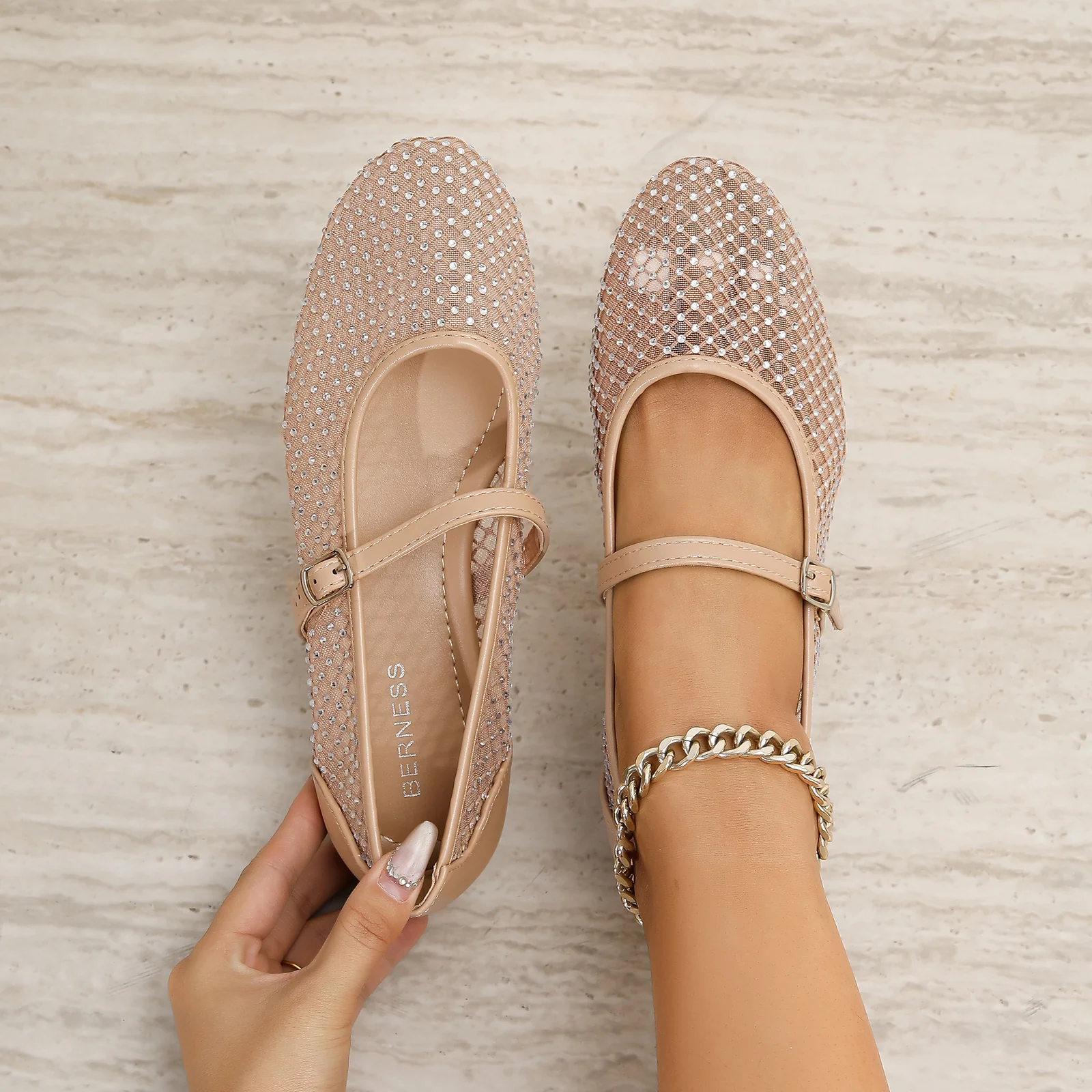 Freda Rhinestone Mesh Mary Jane Flats - Image 9