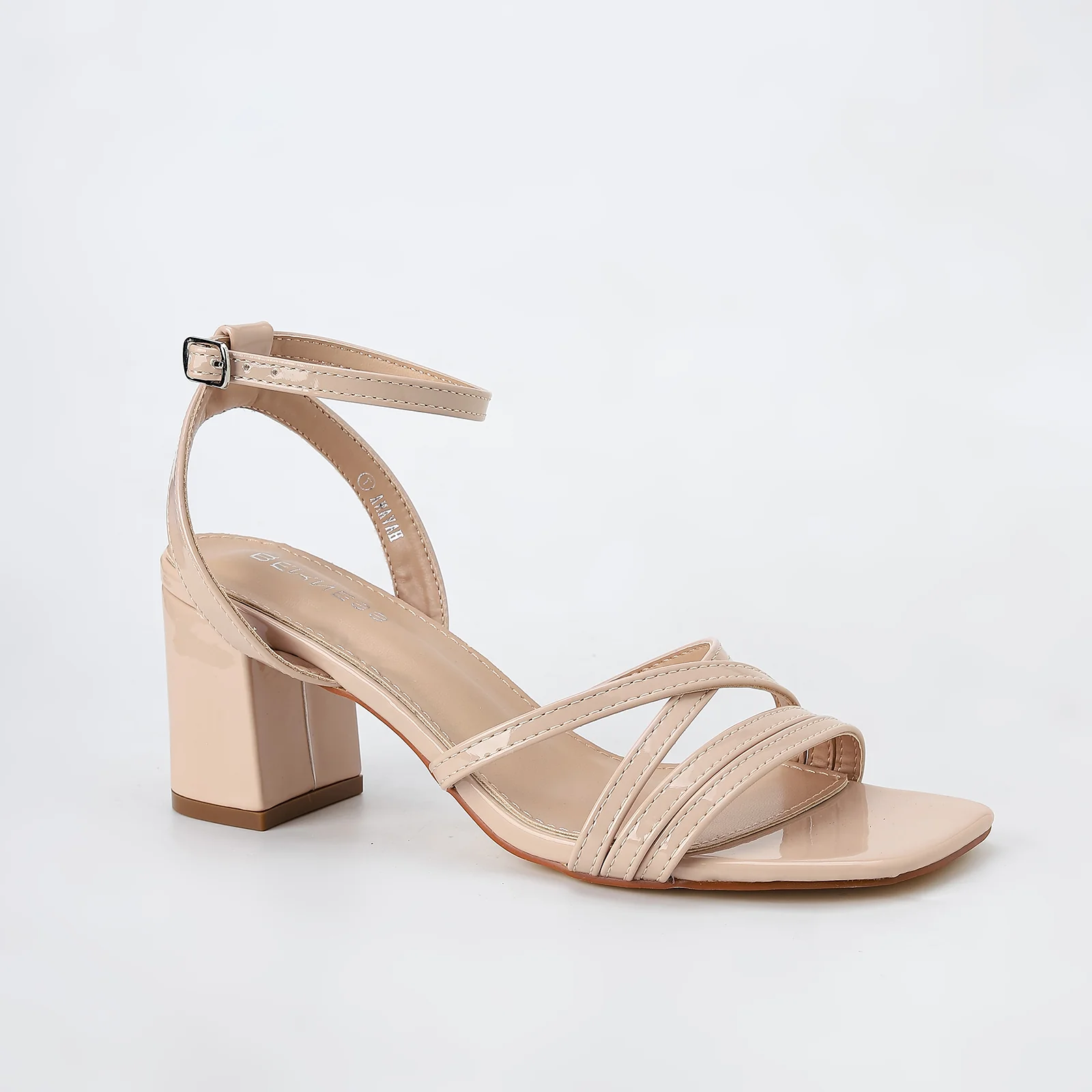 Havana Glossy Strappy Block Heels - Image 16
