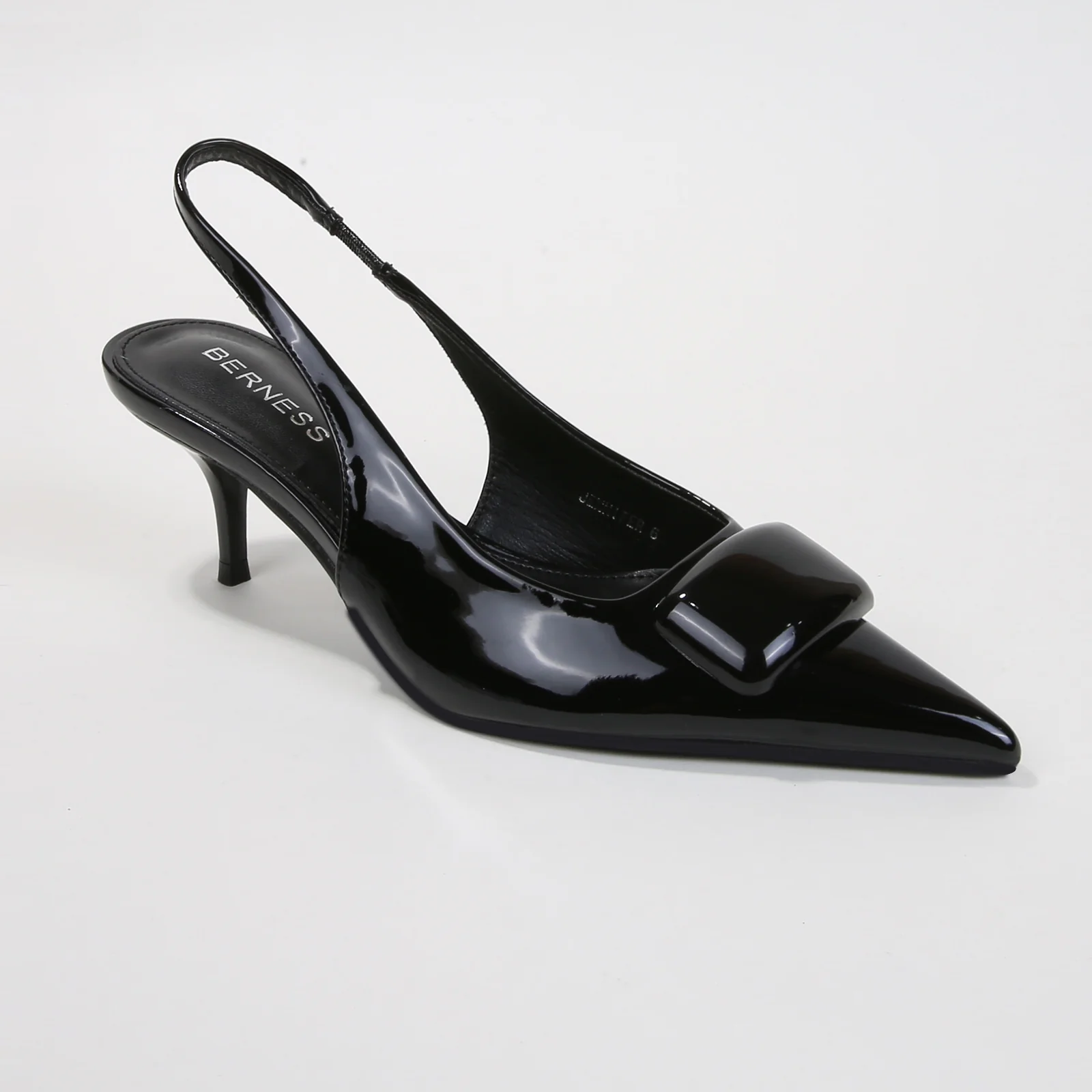 Jennifer Patent Slingback Kitten Heels with Geometric Embellishment - Image 5