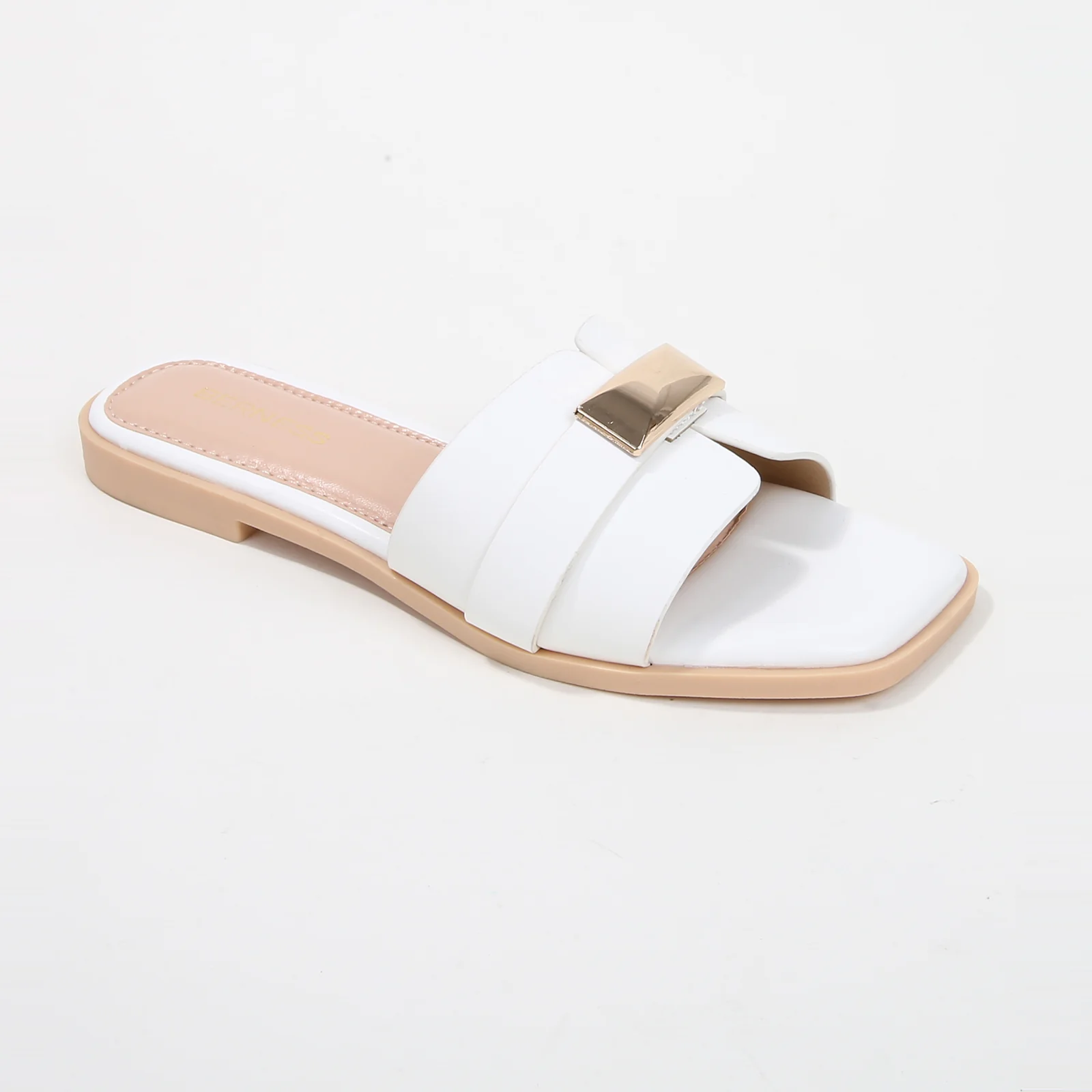 Kallen Vegan Leather Slide Sandals with Metallic Buckle Accent - Image 13