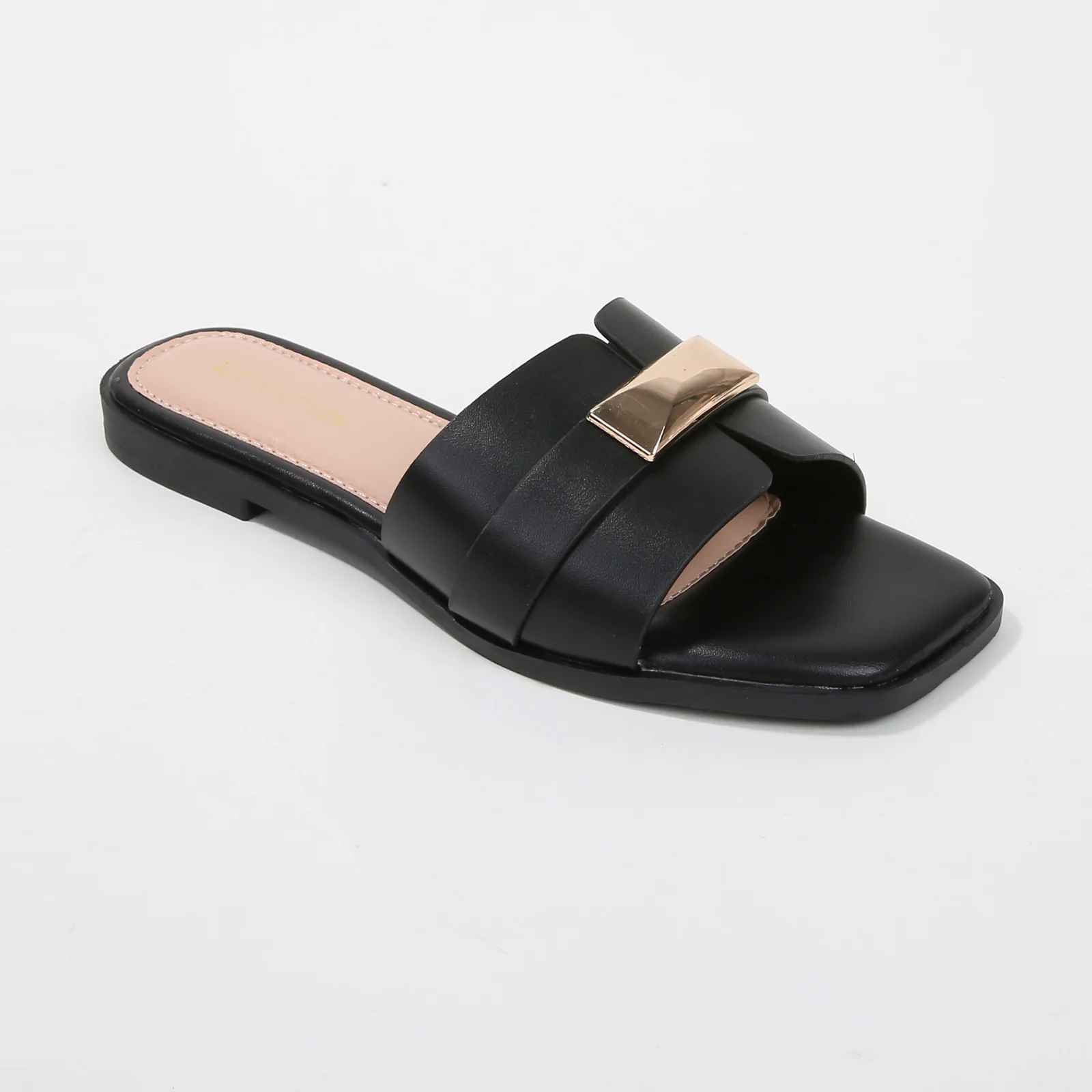 Kallen Vegan Leather Slide Sandals with Metallic Buckle Accent - Image 17