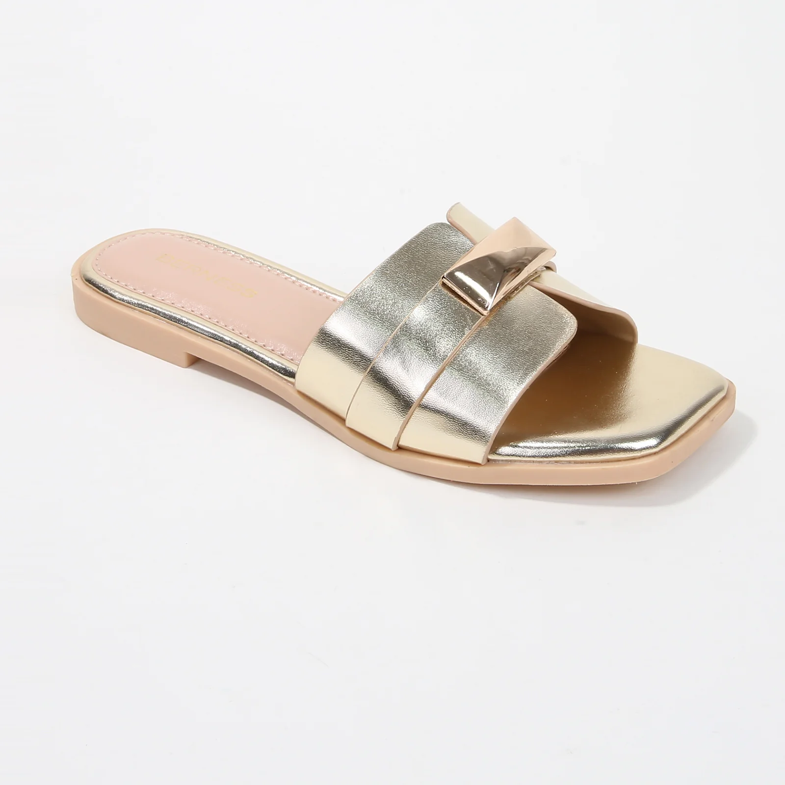 Kallen Vegan Leather Slide Sandals with Metallic Buckle Accent - Image 9
