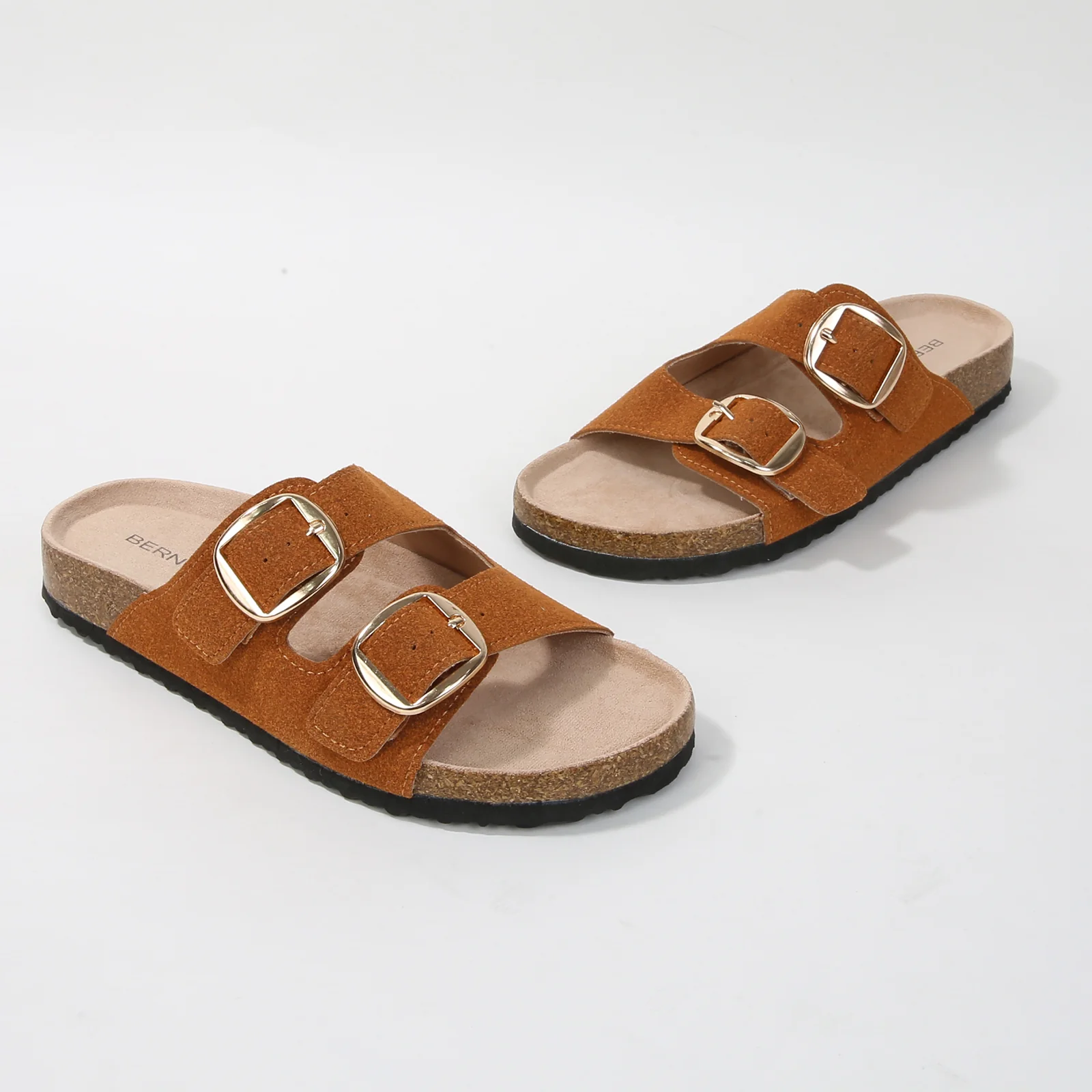 Karen Double Buckle Suede Slide Sandals - Image 11