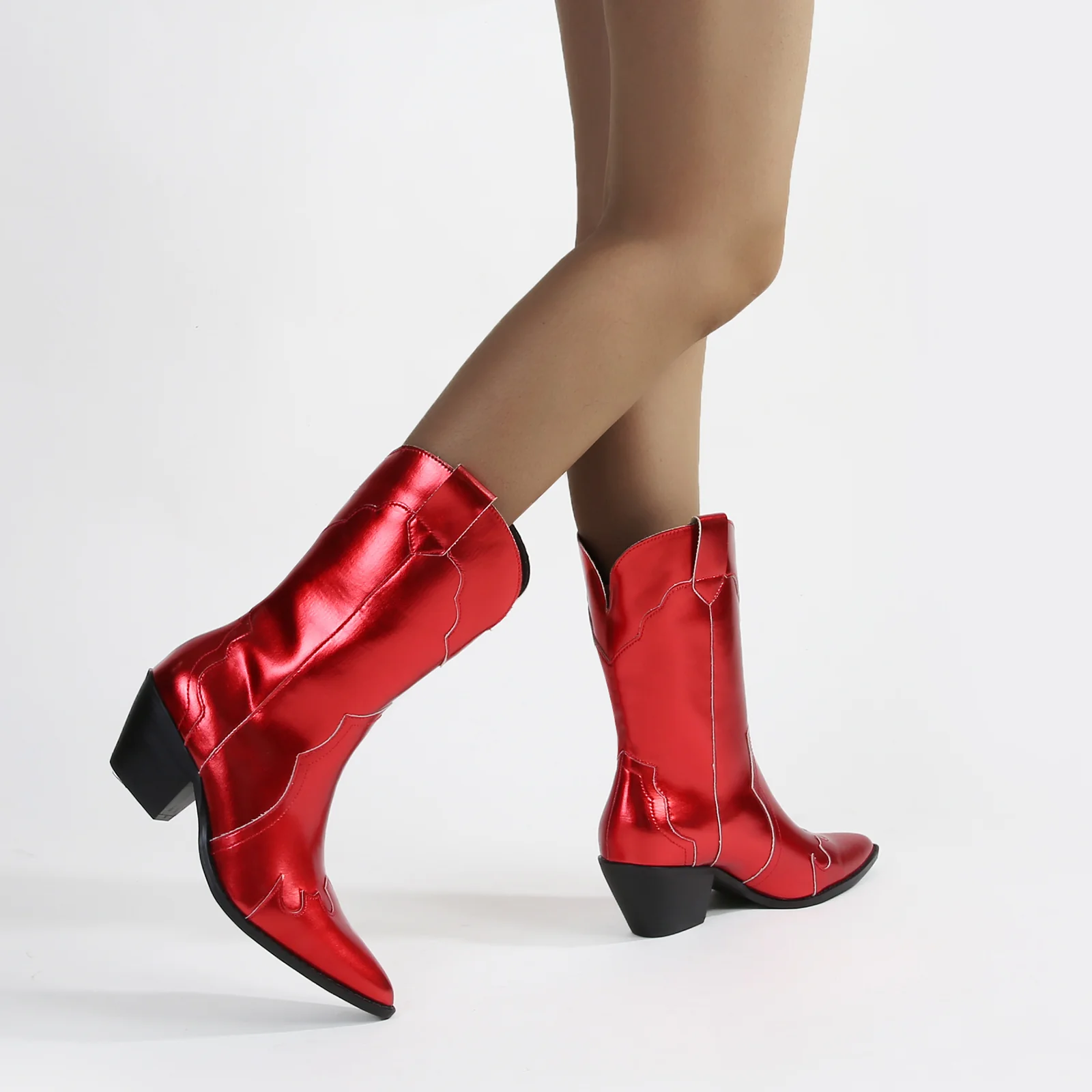 Kitty Metallic Cowboy Ankle Boots - Image 29