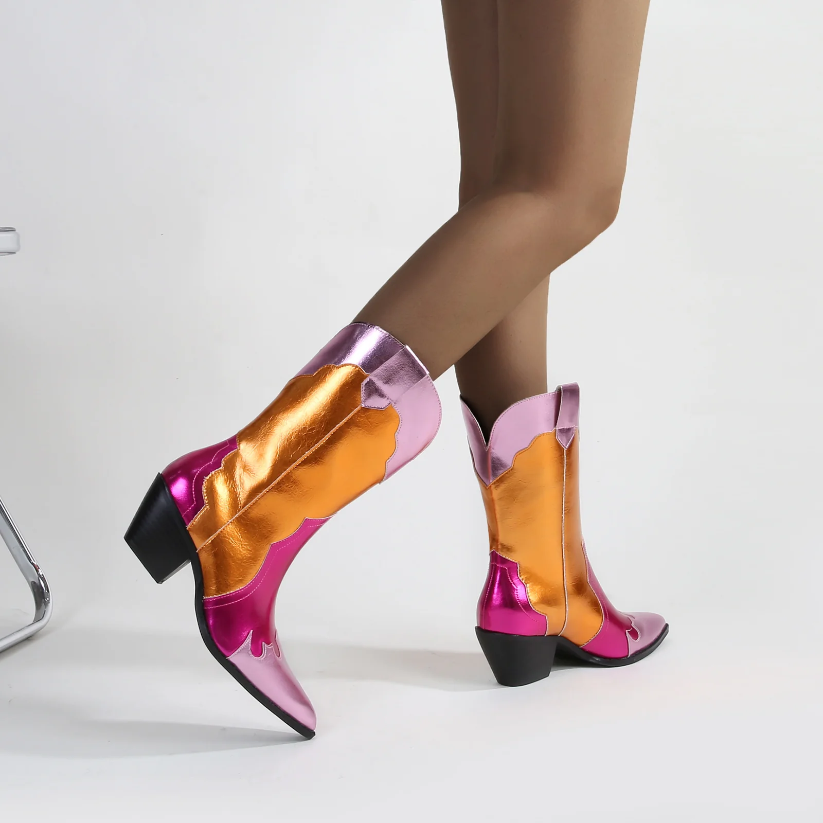 Kitty Metallic Cowboy Ankle Boots - Image 7