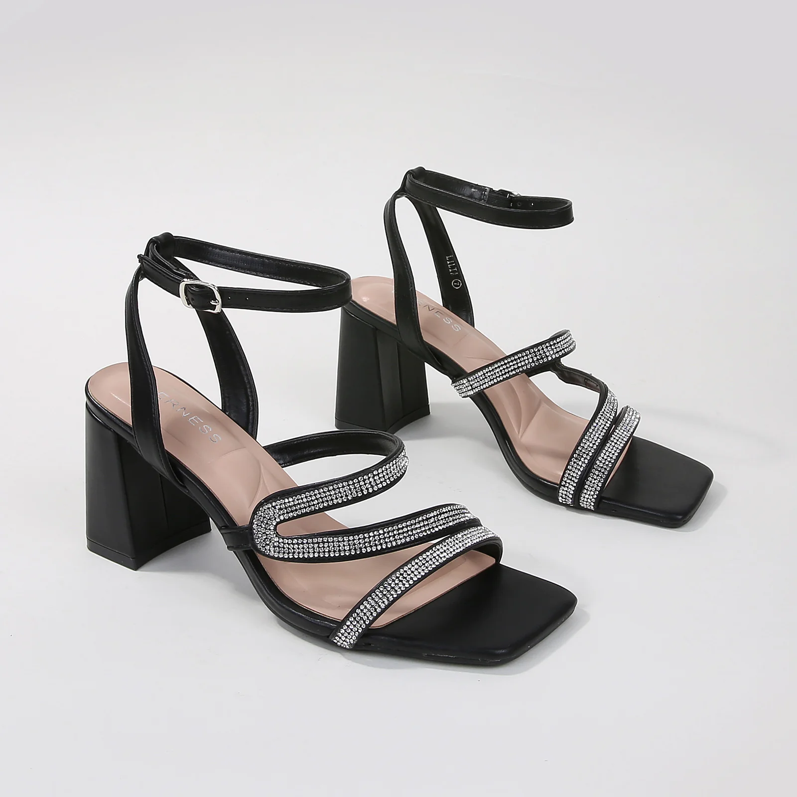 Lilia Rhinestone Ankle Strap Block Heels - Image 3