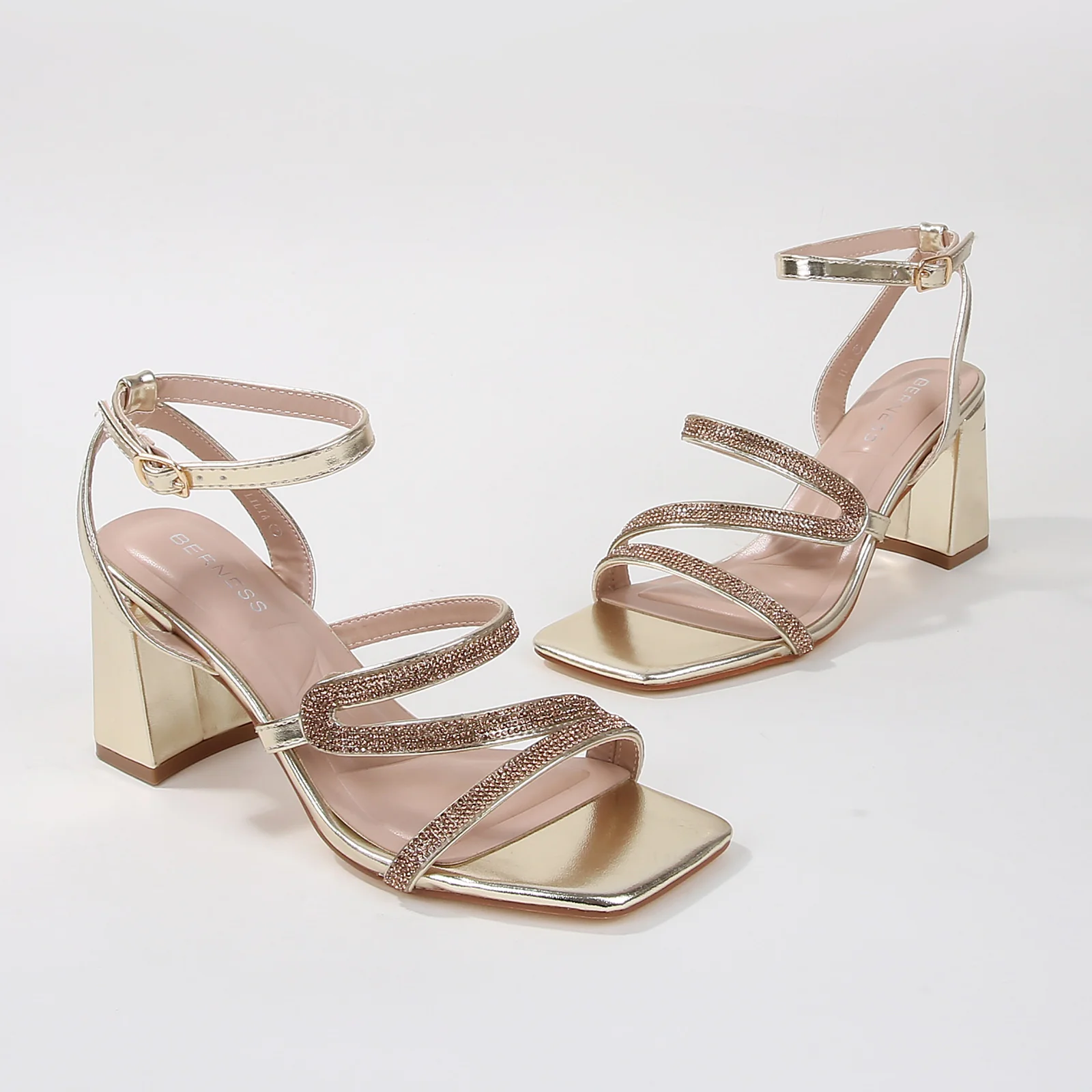 Lilia Rhinestone Ankle Strap Block Heels - Image 7