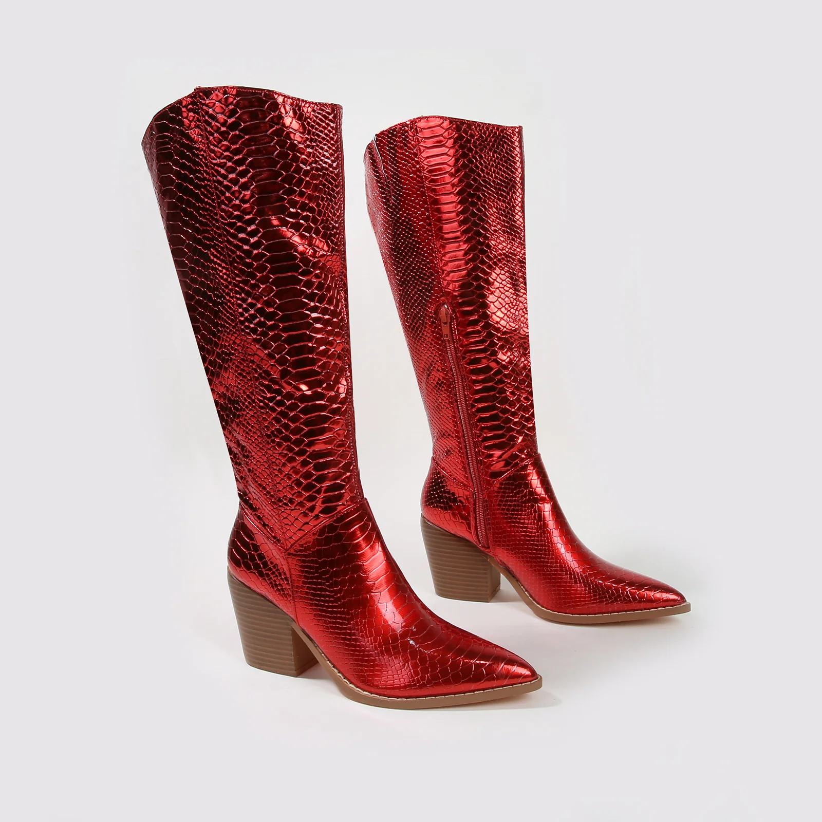 Lilibeth Metallic Snake Print Cowboy Boots - Image 11