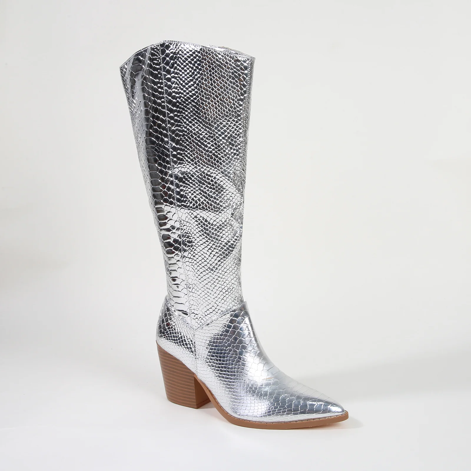 Lilibeth Metallic Snake Print Cowboy Boots - Image 15
