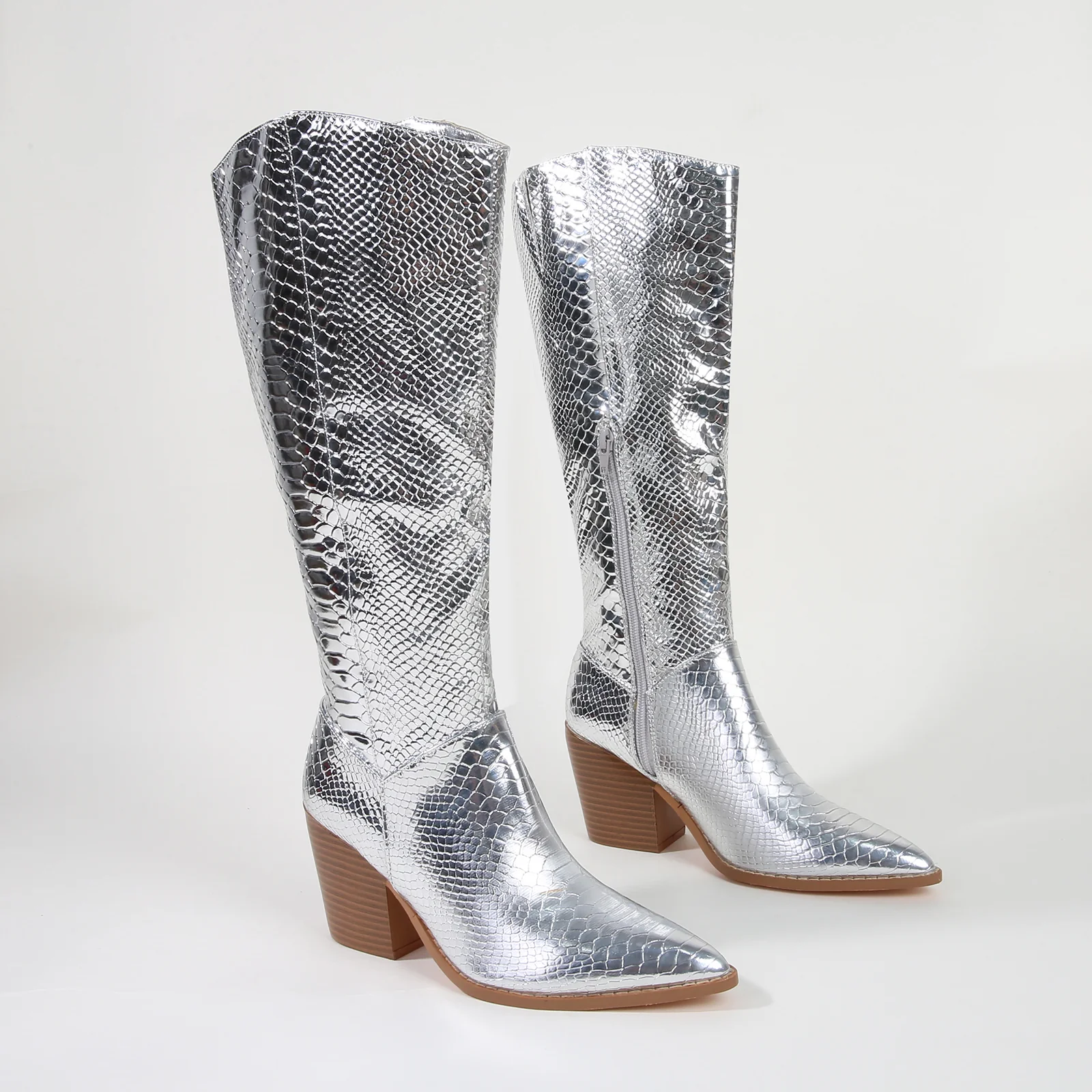 Lilibeth Metallic Snake Print Cowboy Boots - Image 17