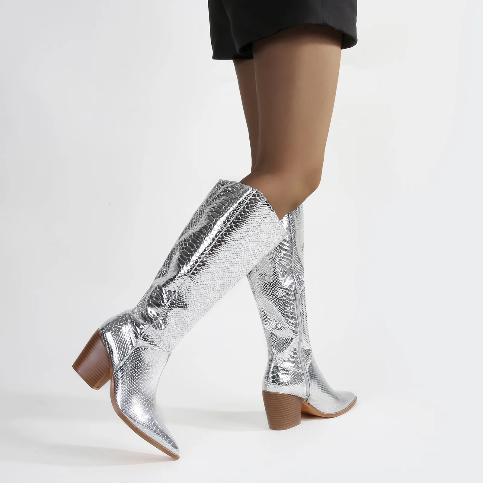 Lilibeth Metallic Snake Print Cowboy Boots - Image 18