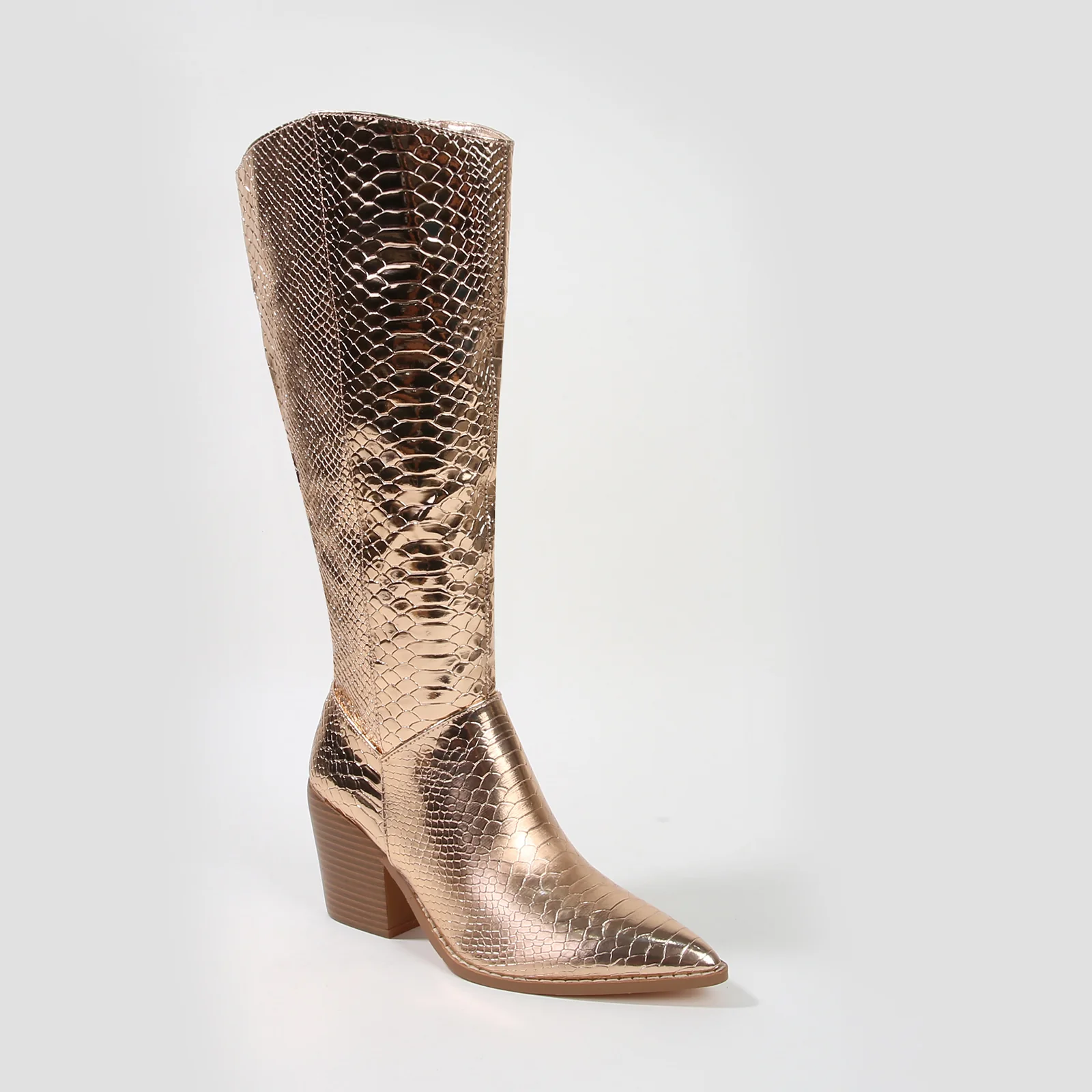 Lilibeth Metallic Snake Print Cowboy Boots - Image 21