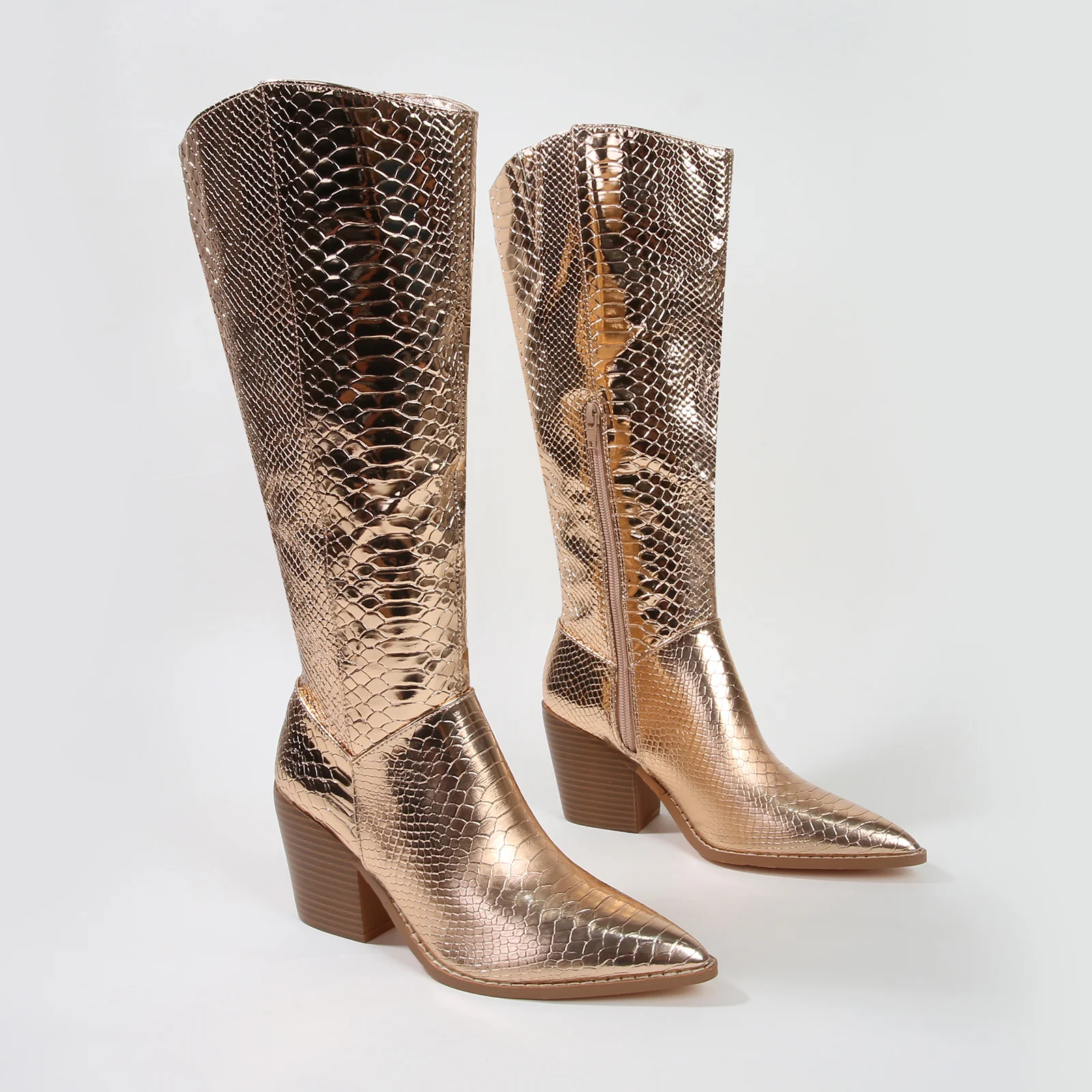 Lilibeth Metallic Snake Print Cowboy Boots - Image 23