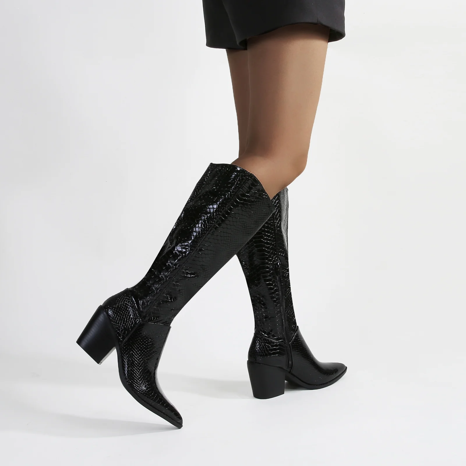 Lilibeth Metallic Snake Print Cowboy Boots - Image 7