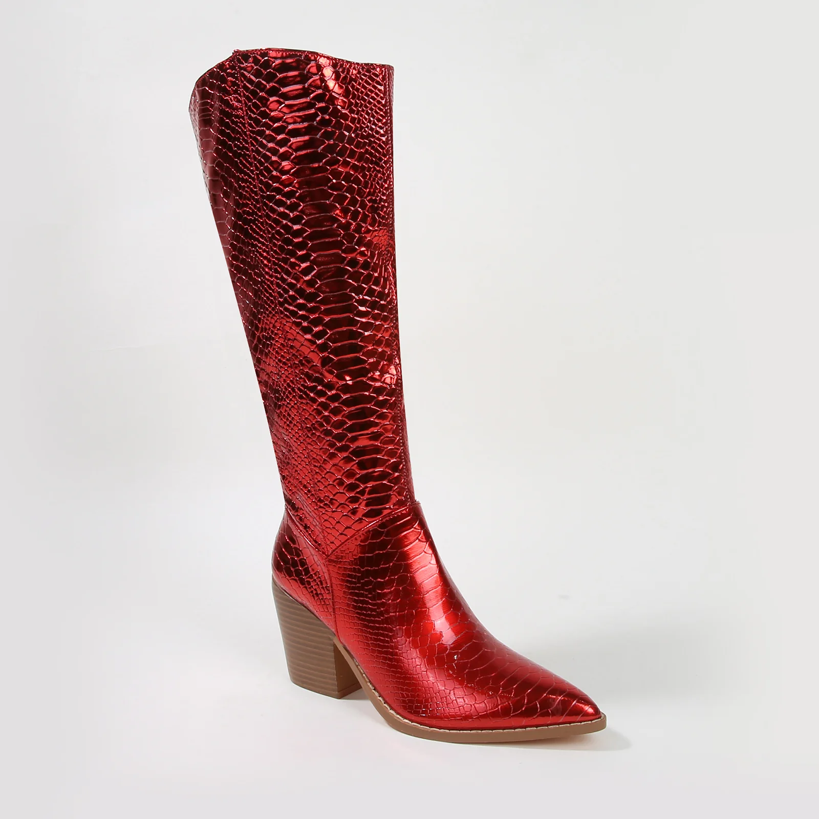 Lilibeth Metallic Snake Print Cowboy Boots - Image 9